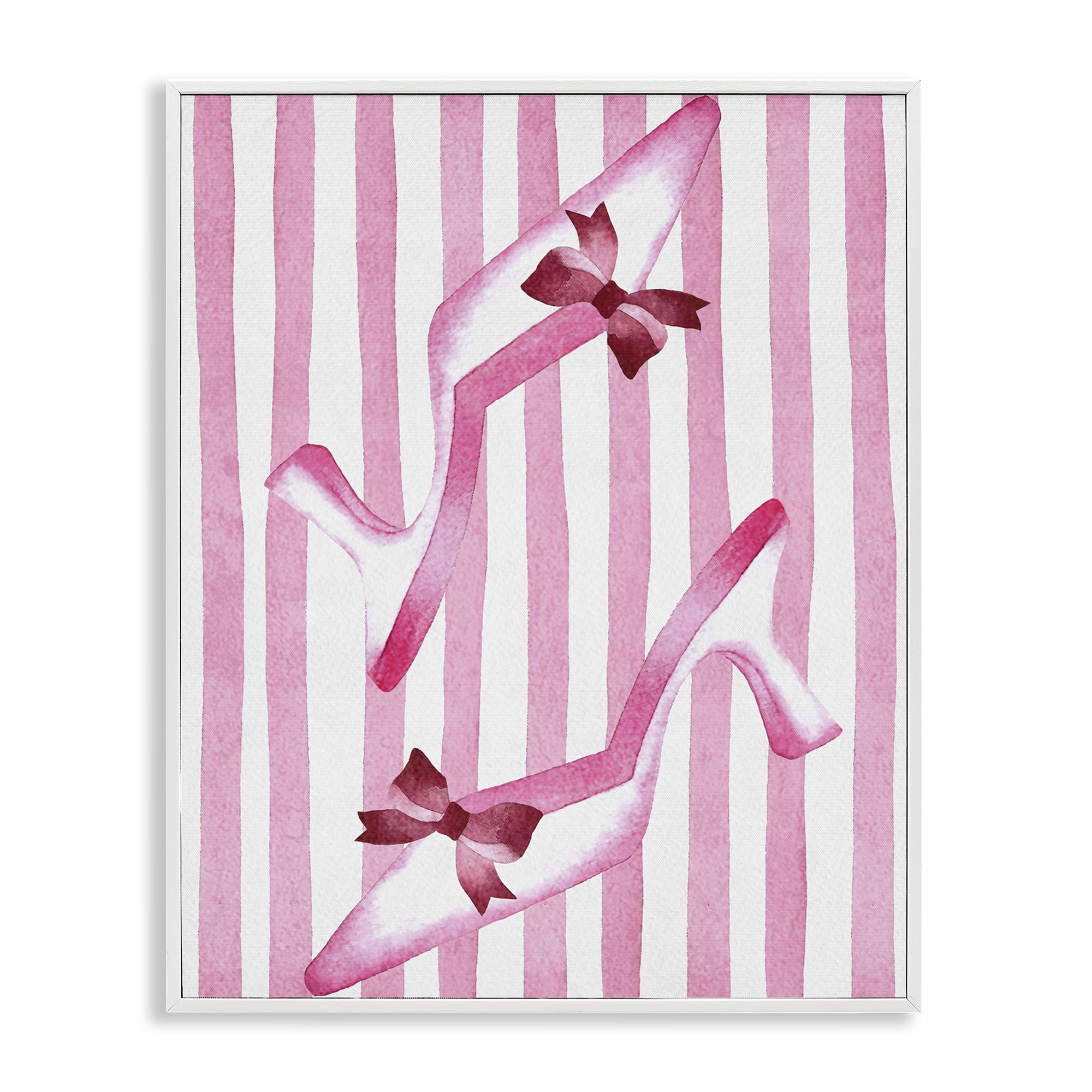 Stupell Industries Bow Heels on Pink Stripes White Framed Giclee Art, design by Camila Juncos