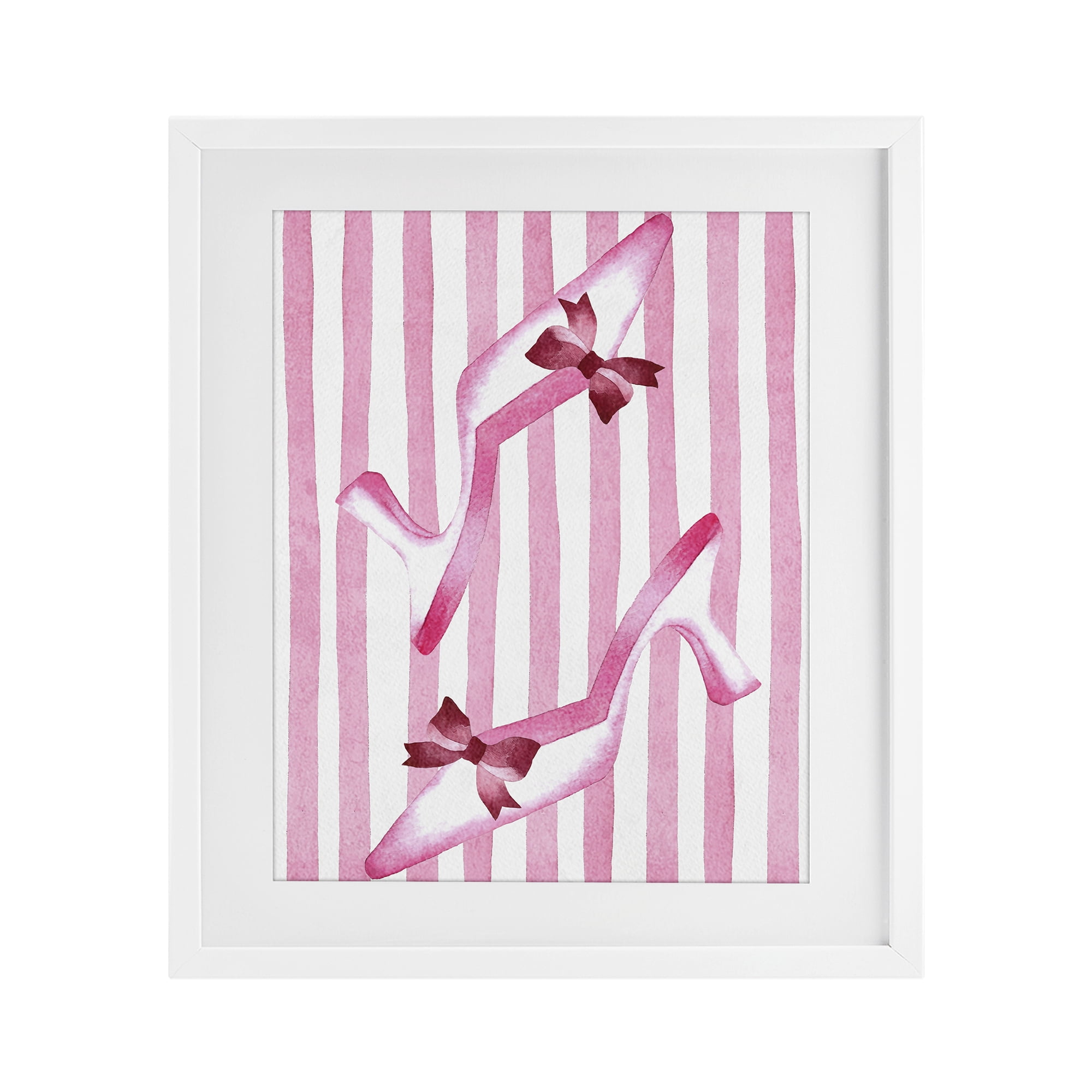 Stupell Industries Bow Heels on Pink Stripes White Framed Print Under Glass, design by Camila Juncos