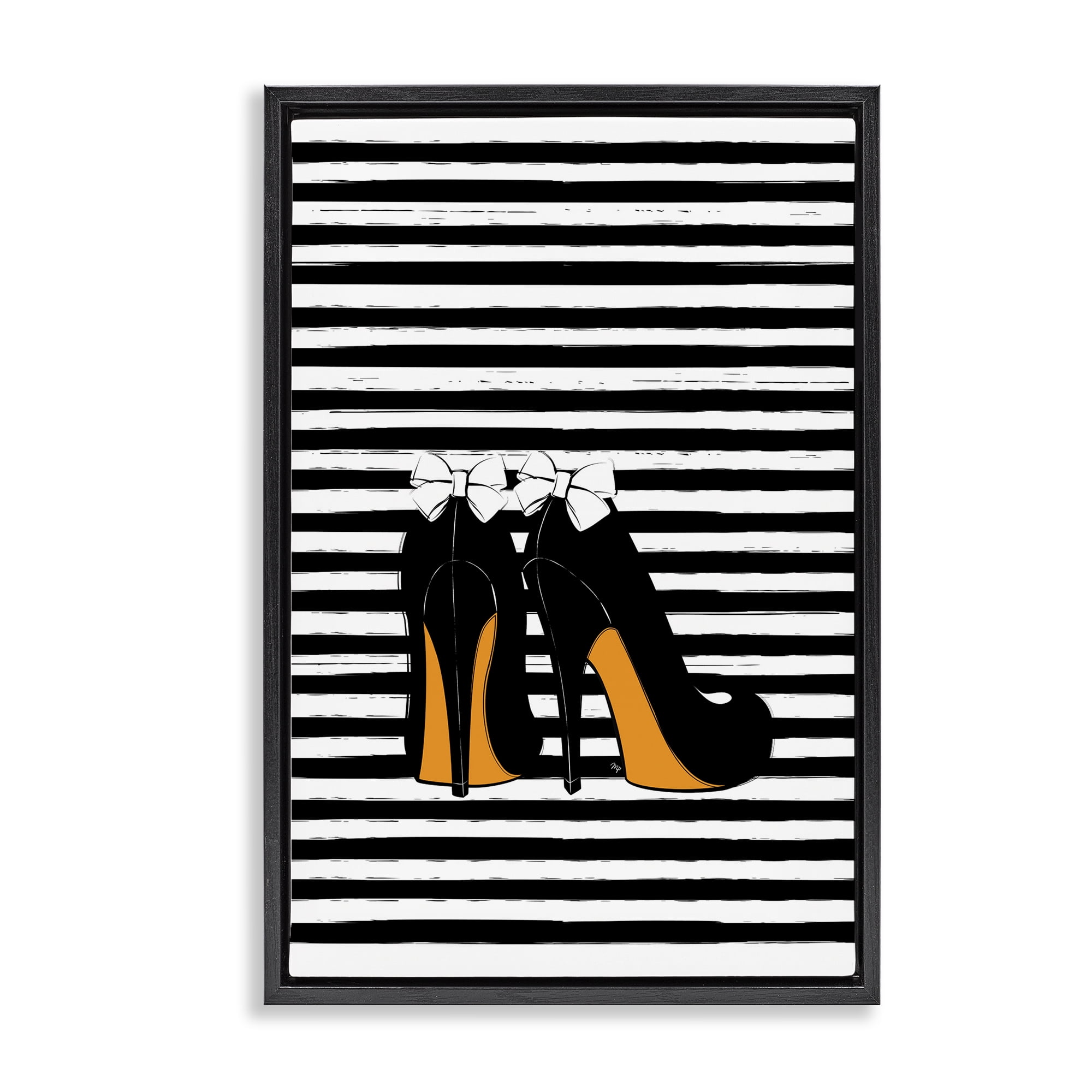 Stupell Industries Bow Heels on Stripes Beauty & Fashion Painting Black Floater Framed Art Print Wall Art, 21 x 31