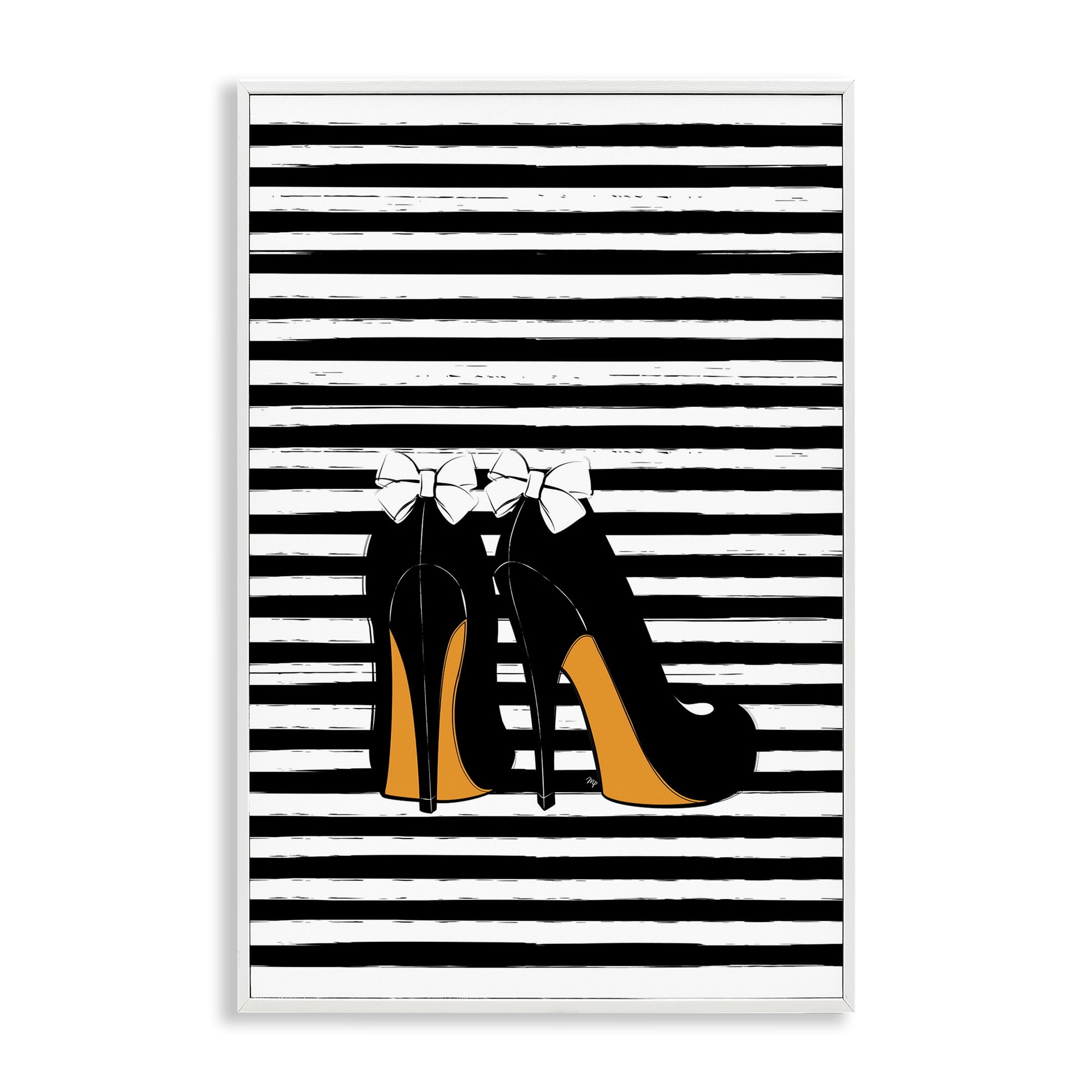 Stupell Industries Bow Heels on Stripes Beauty & Fashion Painting White Framed Art Print Wall Art, 16 x 24