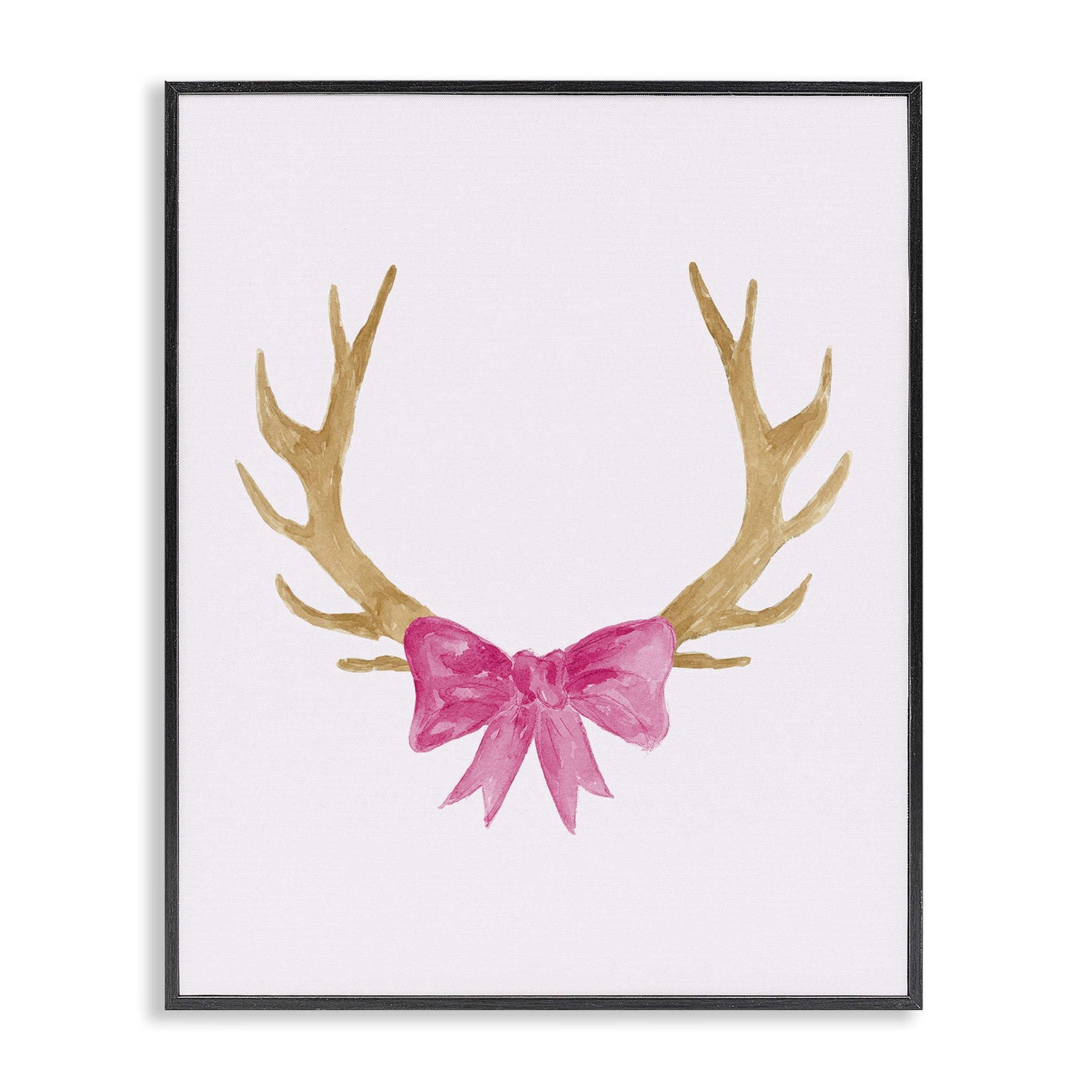 Stupell Industries Bow On Deer Antlers Animals Painting Black Framed Art Print Wall Art, 24 x 30