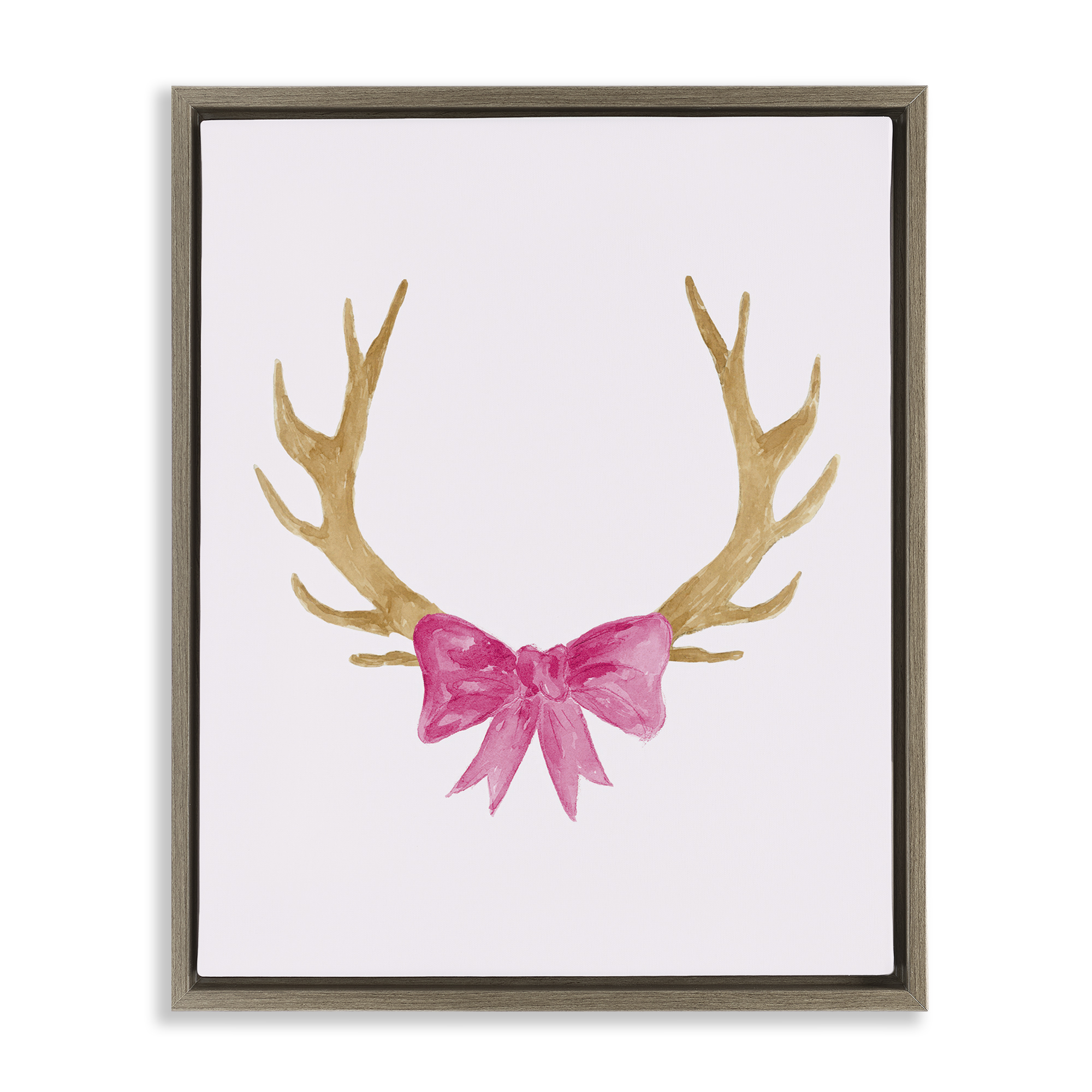 Stupell Industries Bow On Deer Antlers Animals Painting Brown Floater Framed Canvas Art Print Wall Art, 25 x 31