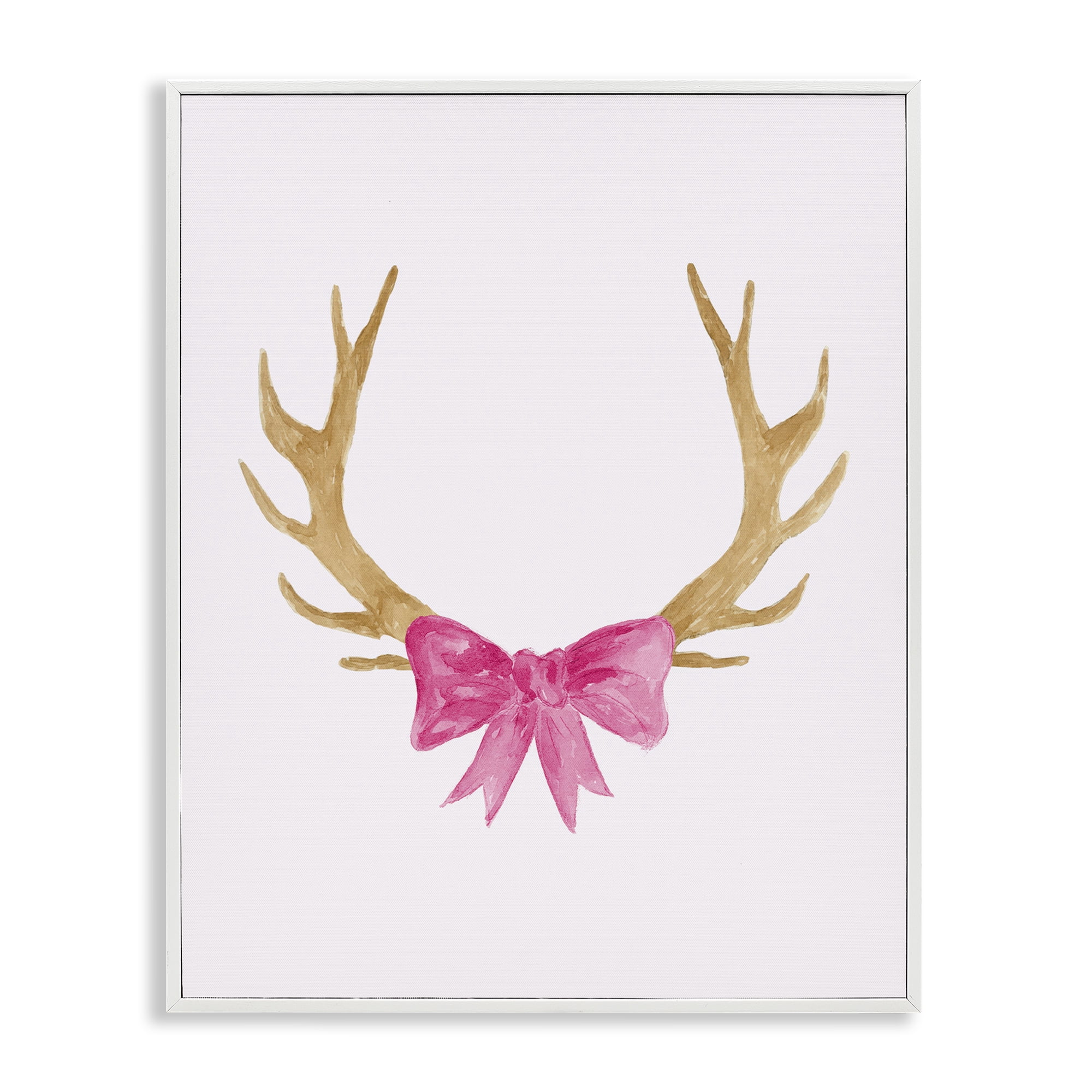Stupell Industries Bow On Deer Antlers Animals Painting White Framed Art Print Wall Art, 24 x 30