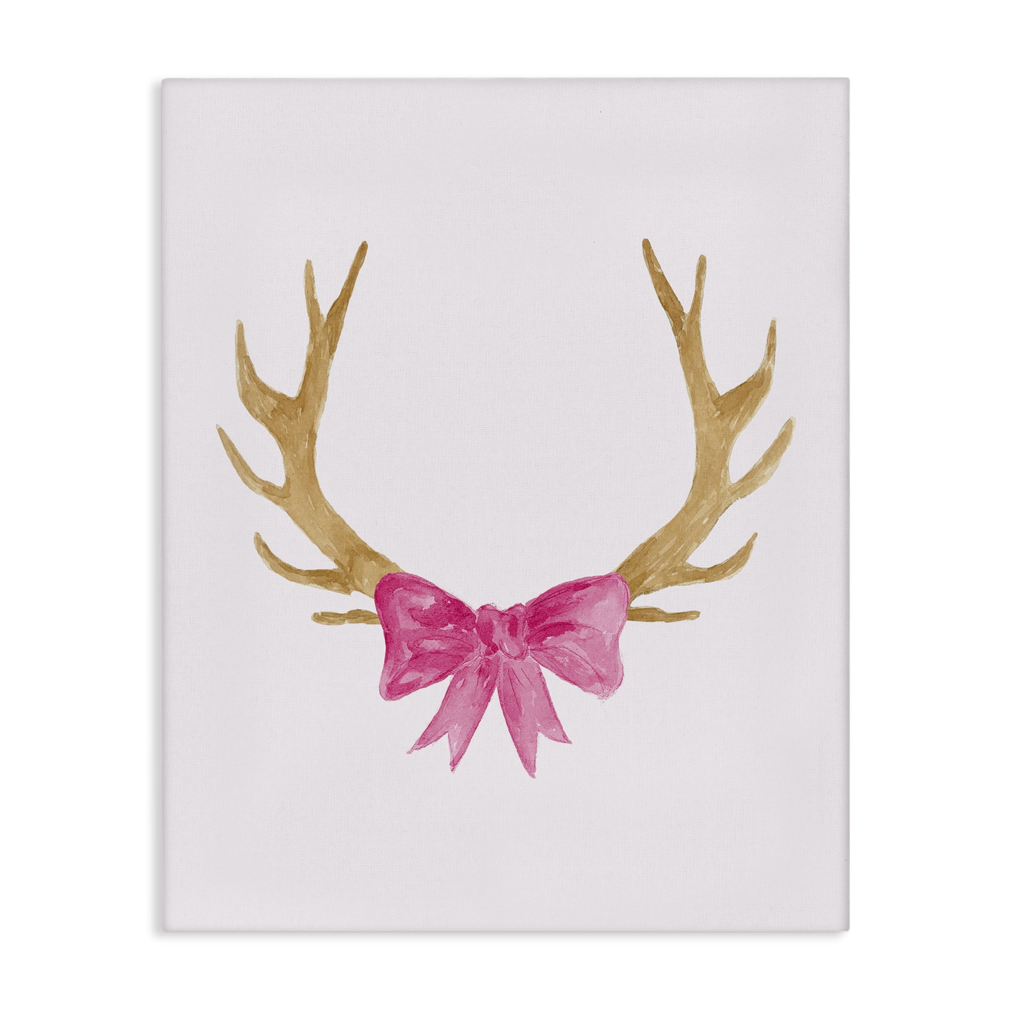 Stupell Industries Bow On Deer Antlers Animals Painting Wrapped Canvas Art Print Wall Art, 16 x 20