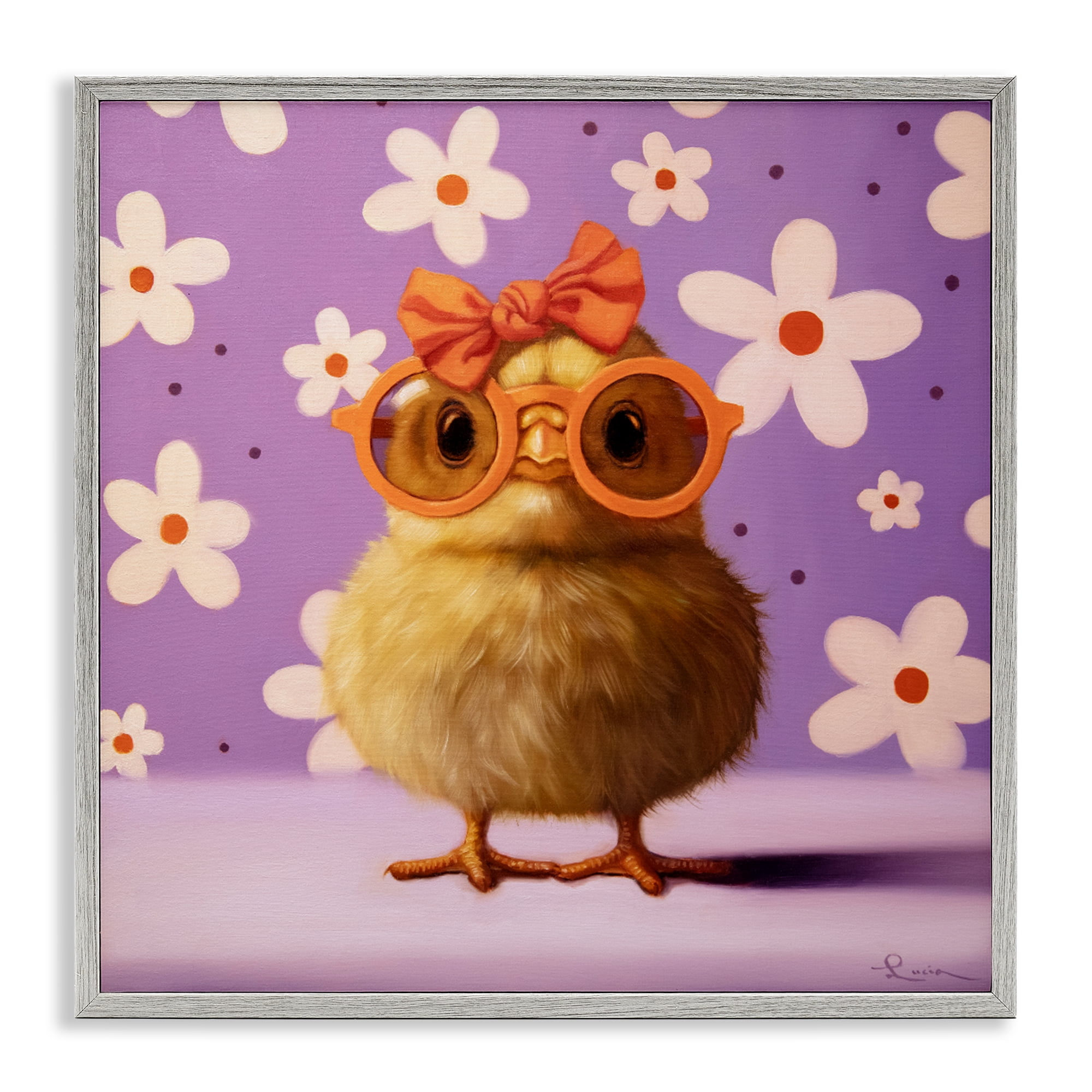 Stupell Industries Bow Peep Groovy Chick Gray Framed Giclee Art, design by Lucia Heffernan