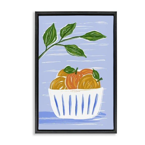 Stupell Industries Bowl Of Oranges Food & Beverage Painting Black Floater Framed Canvas Art Print Wall Art, 17 x 25