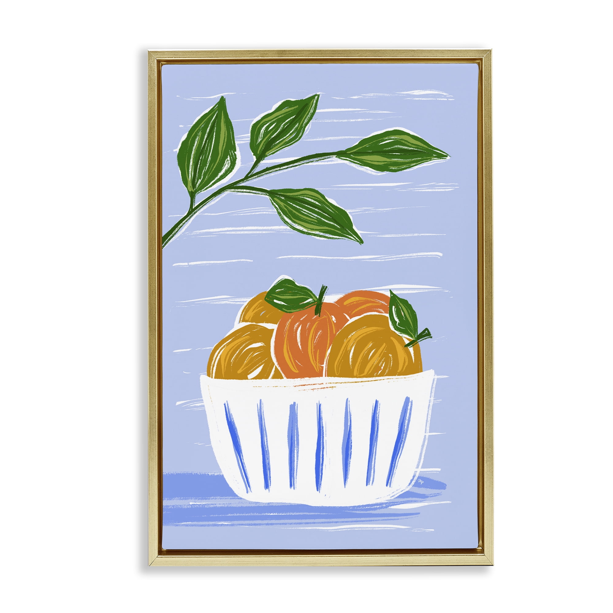 Stupell Industries Bowl Of Oranges Food & Beverage Painting Gold Floater Framed Canvas Art Print Wall Art, 17 x 25