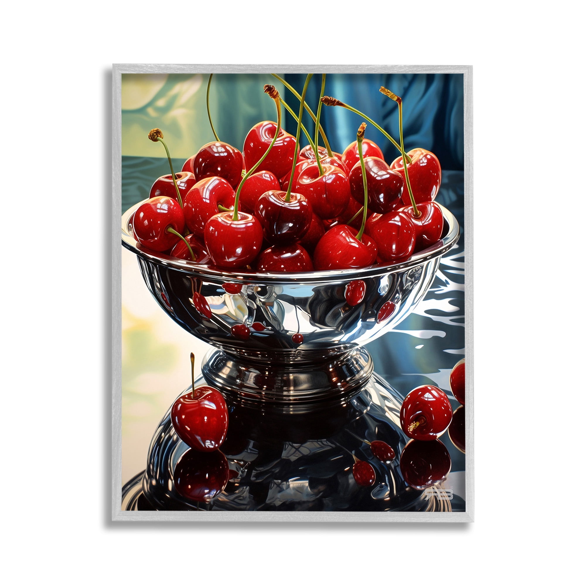 Stupell Industries Bowl of Cherries Reflection Food & Beverage Painting Gray Framed Art Print Wall Art, 11 x 14