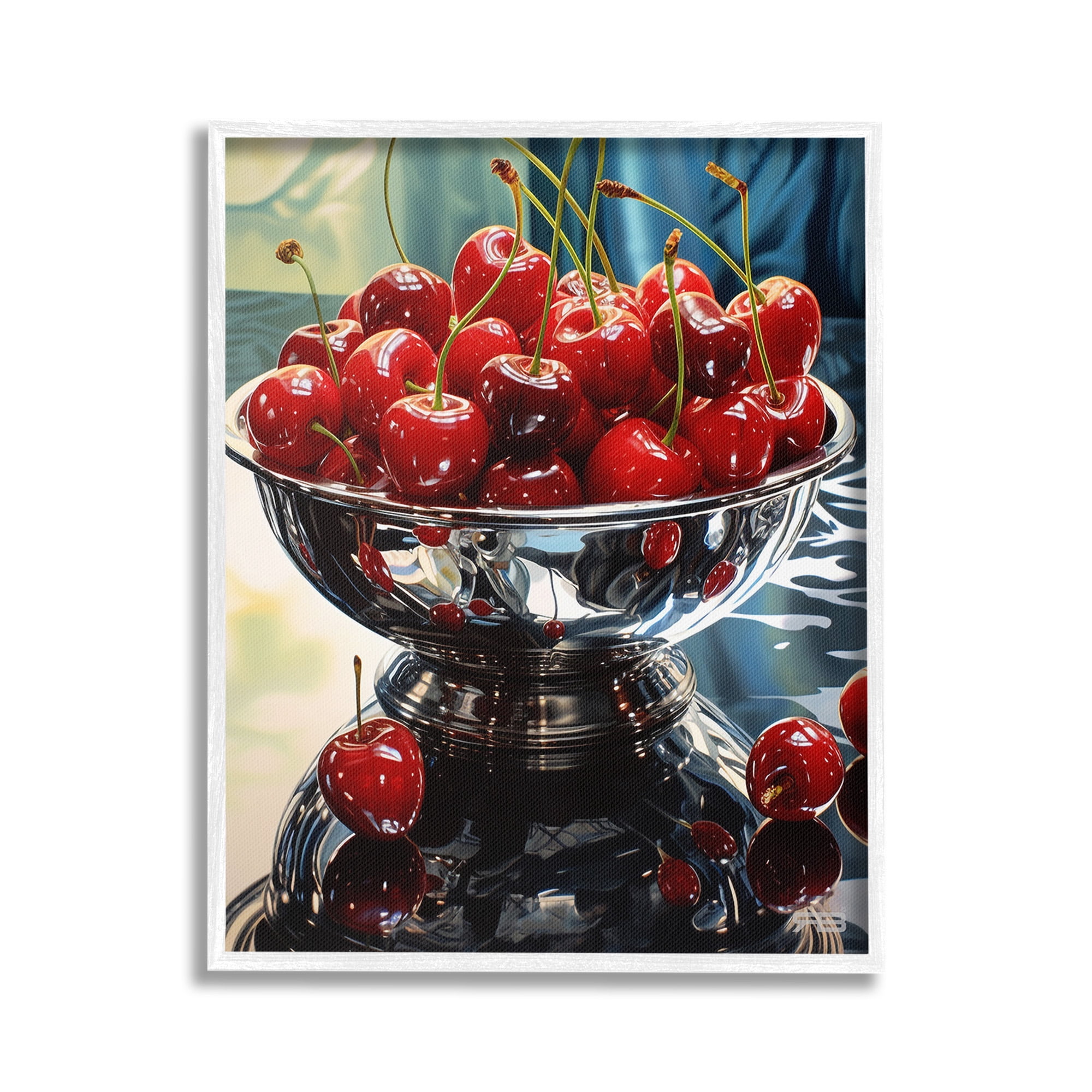 Stupell Industries Bowl of Cherries Reflection Food & Beverage Painting White Framed Art Print Wall Art, 16 x 20