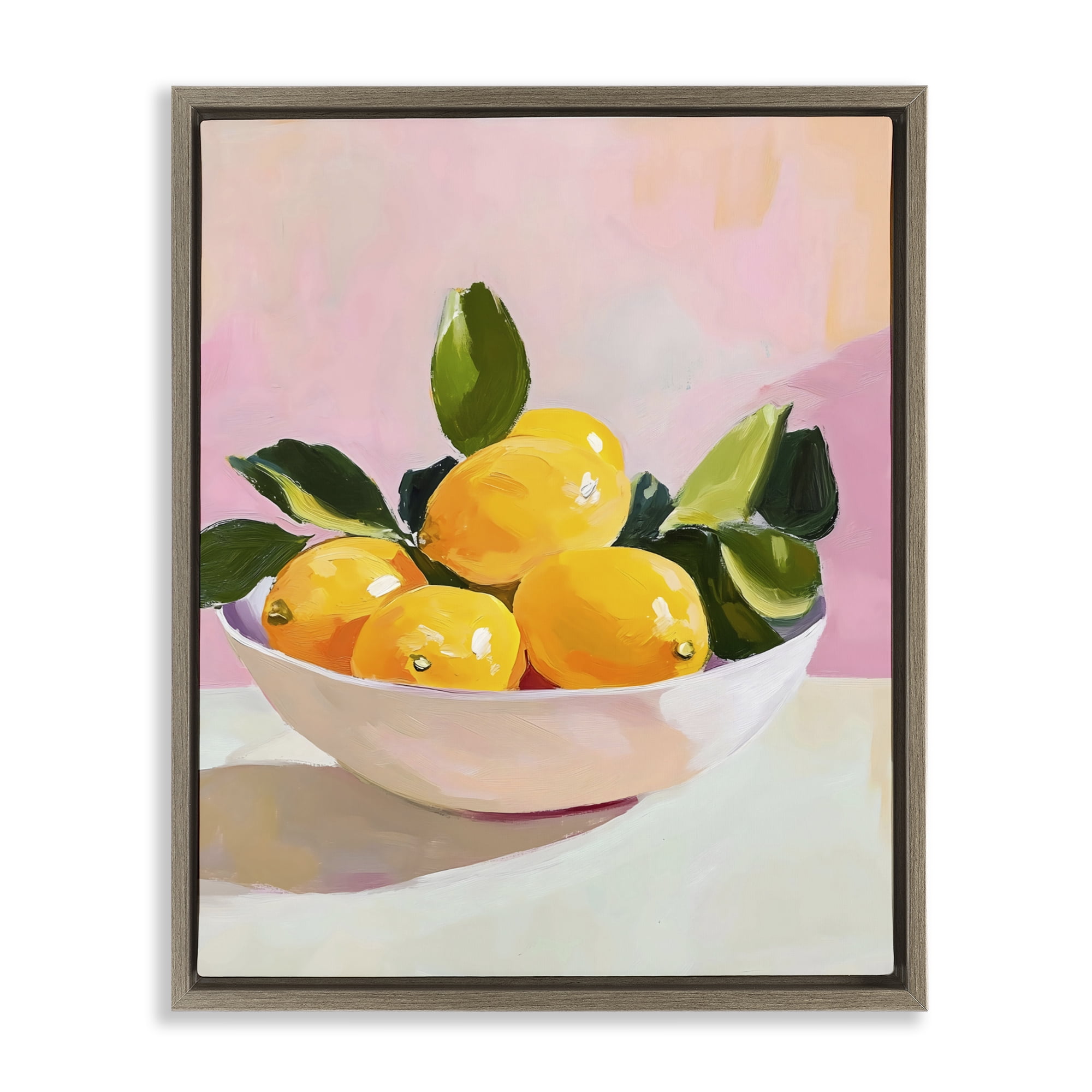 Stupell Industries Bowl of Lemons in Sunlight Brown Framed Floater Canvas Wall Art, design by The Prints Vibe