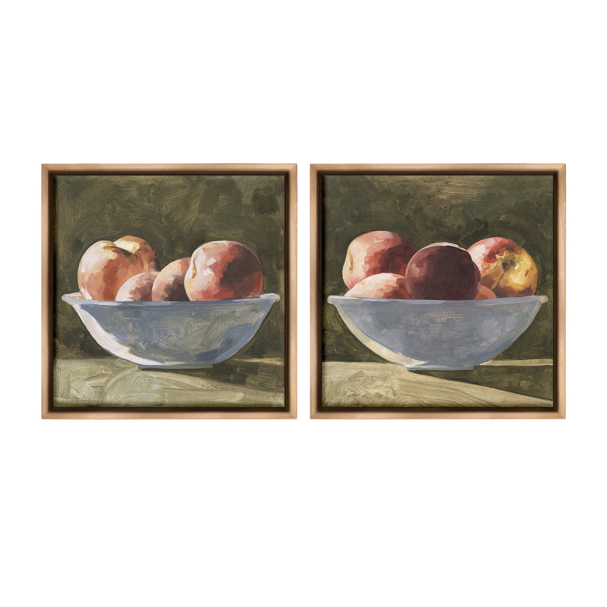 Stupell Industries Bowls of Apples Food & Beverage Painting Brown Floater Framed Canvas Art Print Wall Art, 25 x 25, Set of 2