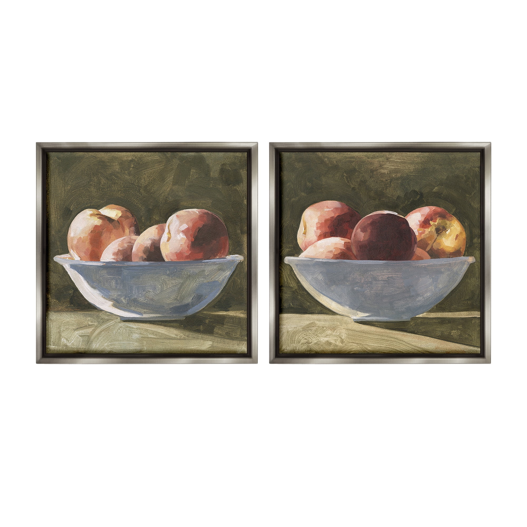 Stupell Industries Bowls of Apples Food & Beverage Painting Gray Floater Framed Canvas Art Print Wall Art, 25 x 25, Set of 2