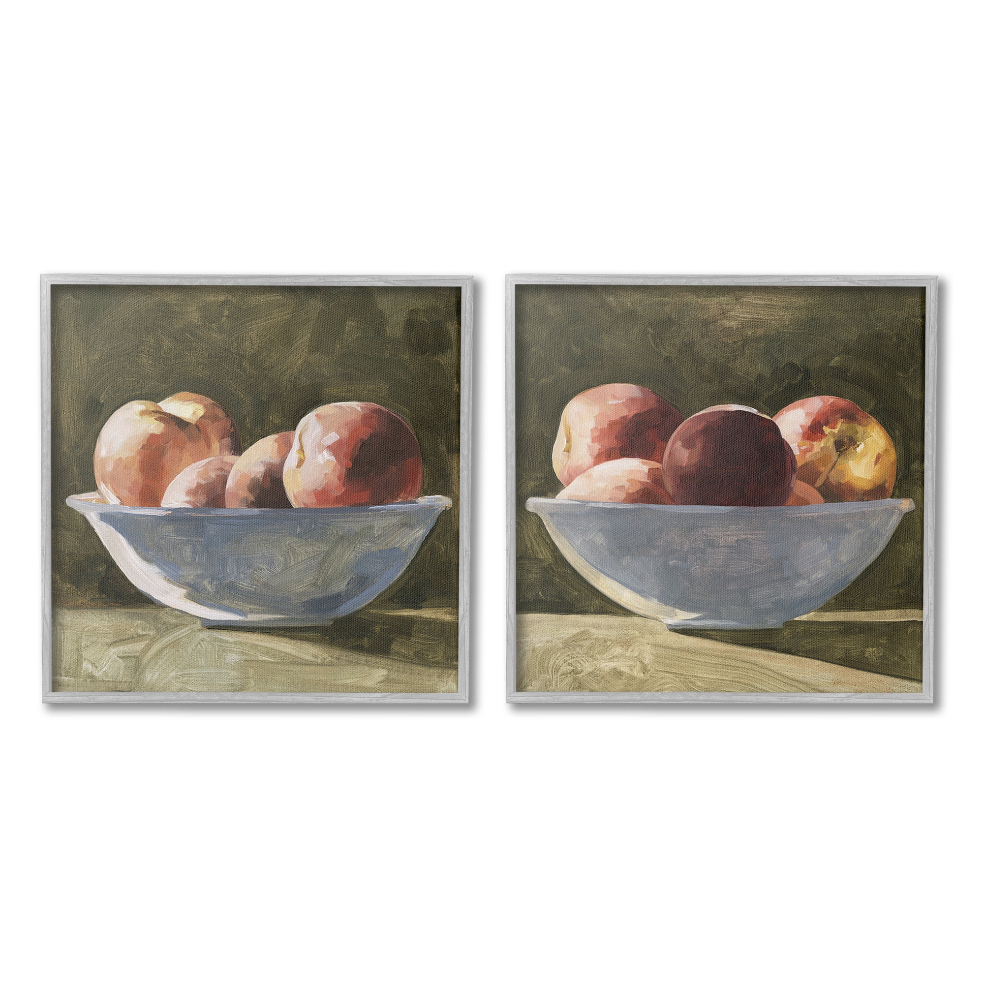 Stupell Industries Bowls of Apples Food & Beverage Painting Gray Framed Art Print Wall Art, 12 x 12, Set of 2
