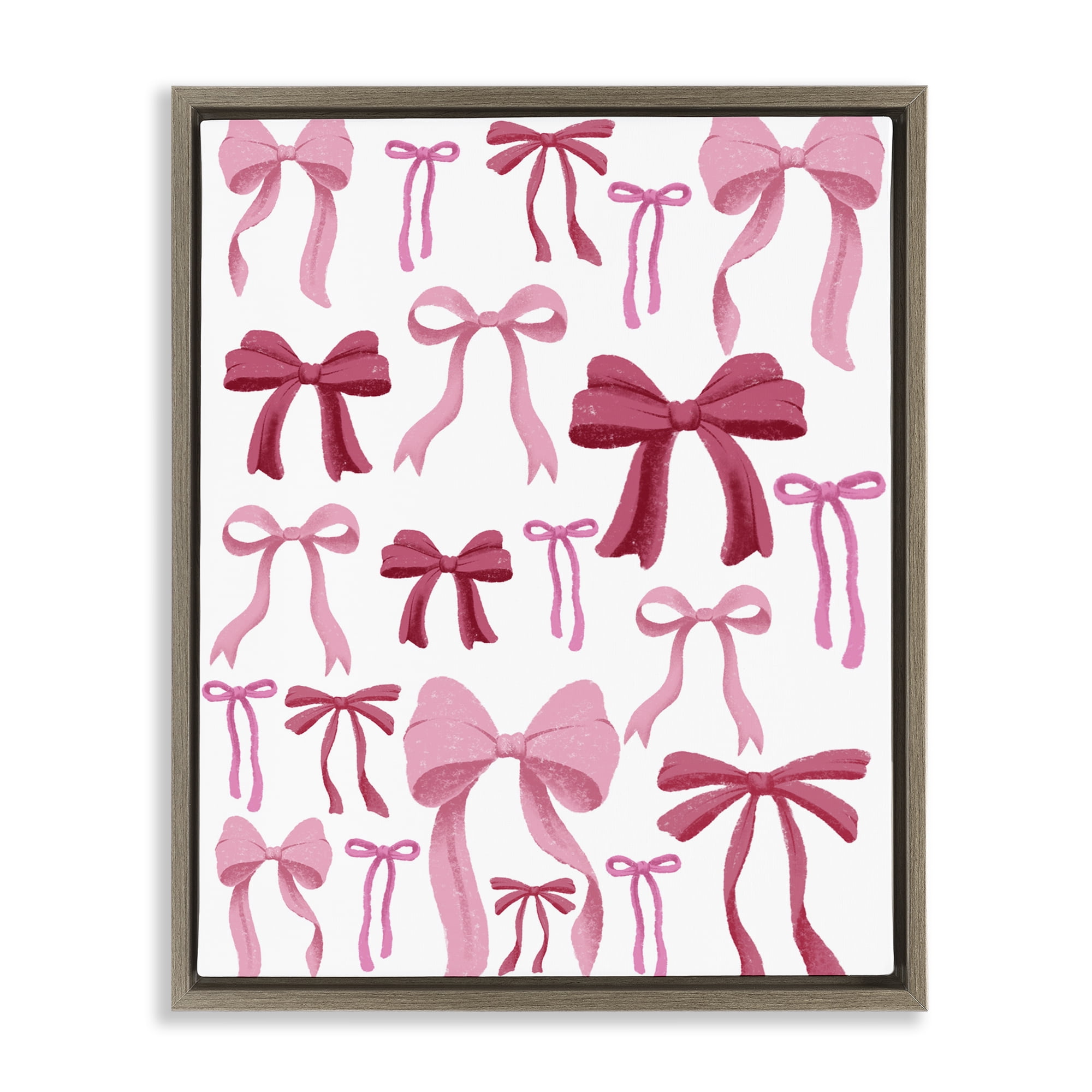 Stupell Industries Bows All Over Pink & Red Brown Framed Floater Canvas Wall Art, design by Marcus Prime