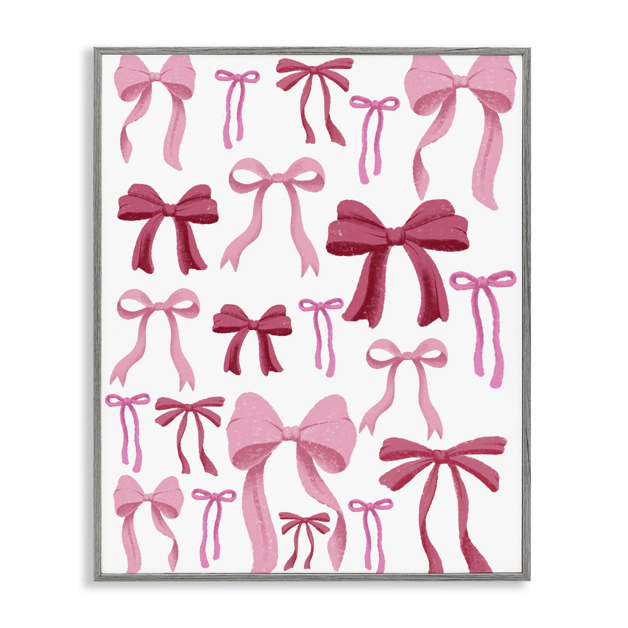 Stupell Industries Bows All Over Pink & Red Gray Framed Giclee Art, design by Marcus Prime