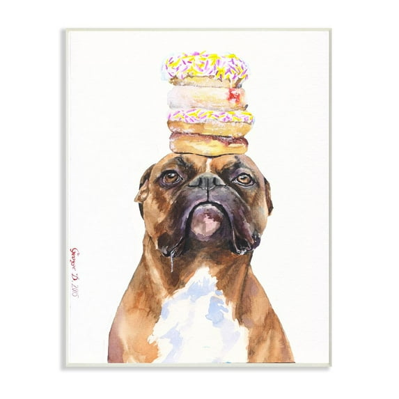 Stupell Industries Boxer And Donuts Funny Dog Pet Animal Watercolor Painting Wall Plaque Art by George Dyachenko