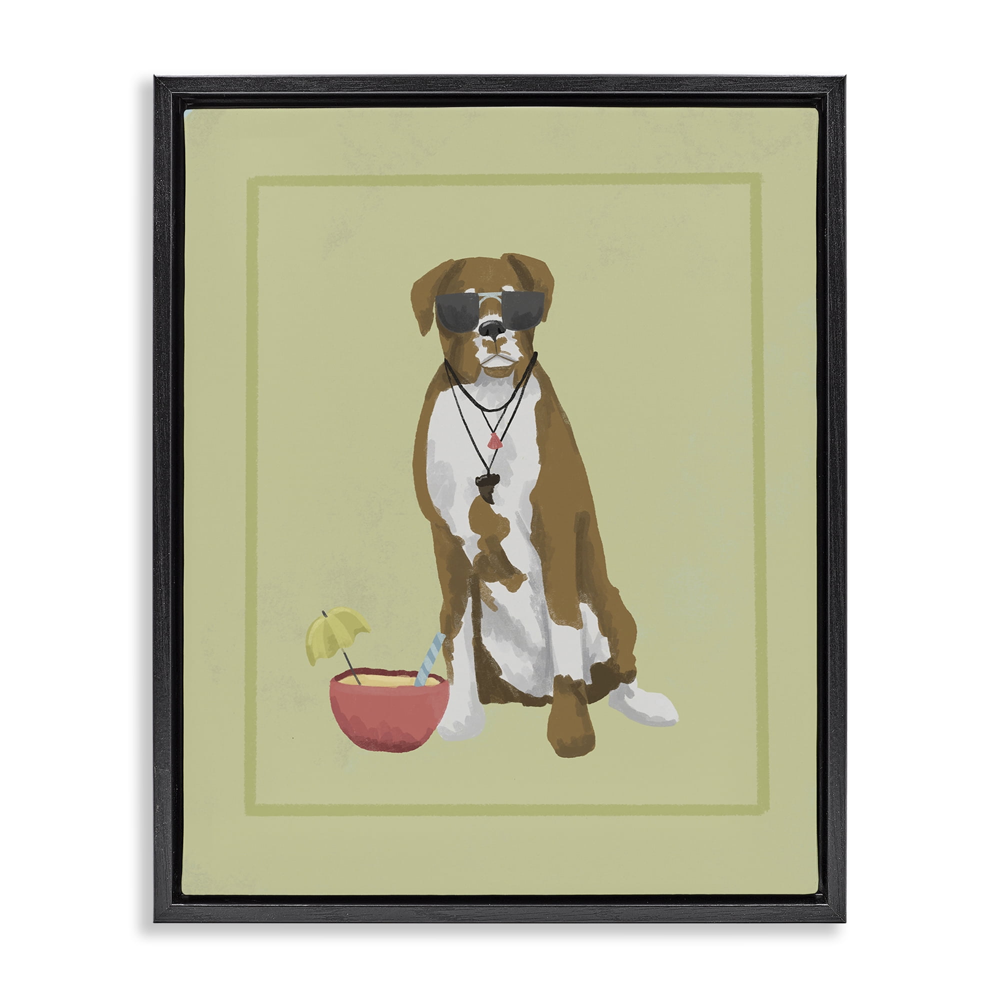 Stupell Industries Boxer Beach Day Black Framed Floater Canvas Wall Art, design by Sadie Harper