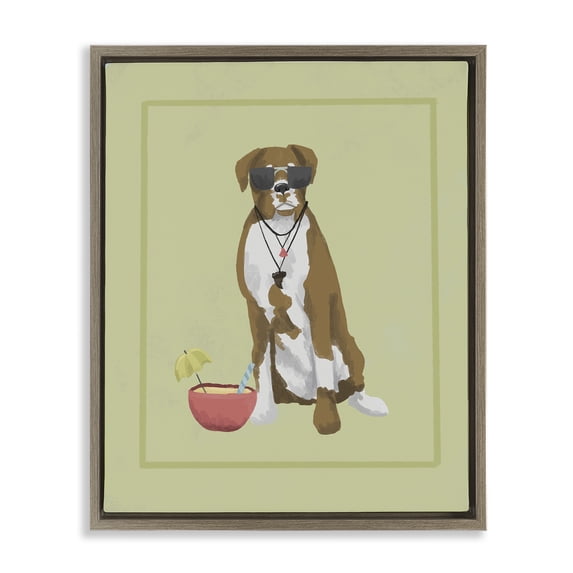 Stupell Industries Contemporary Boxer Beach Day Brown Floating Frame Canvas Art, 25 x 31, by Sadie Harper