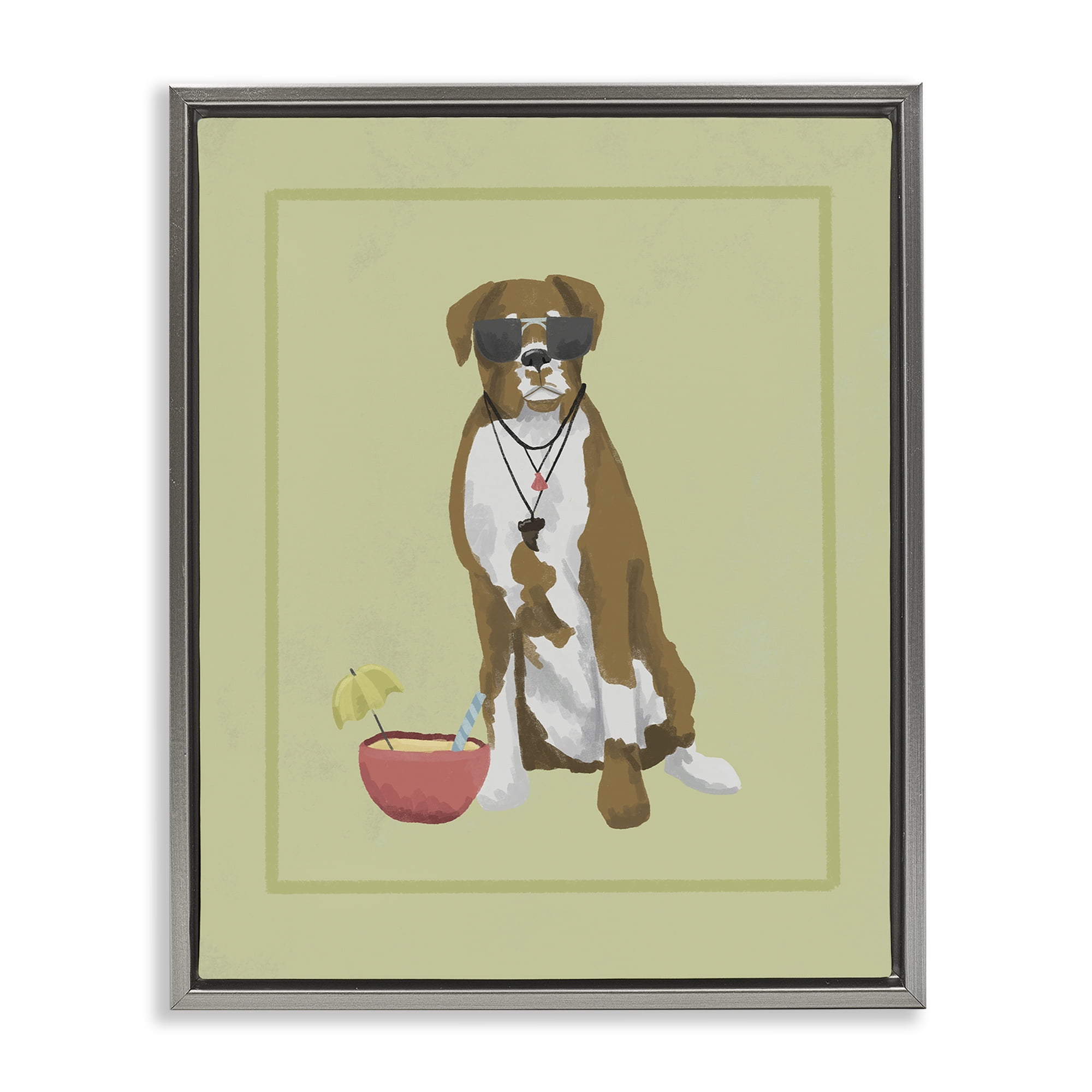 Stupell Industries Boxer Beach Day Gray Framed Floater Canvas Wall Art, design by Sadie Harper