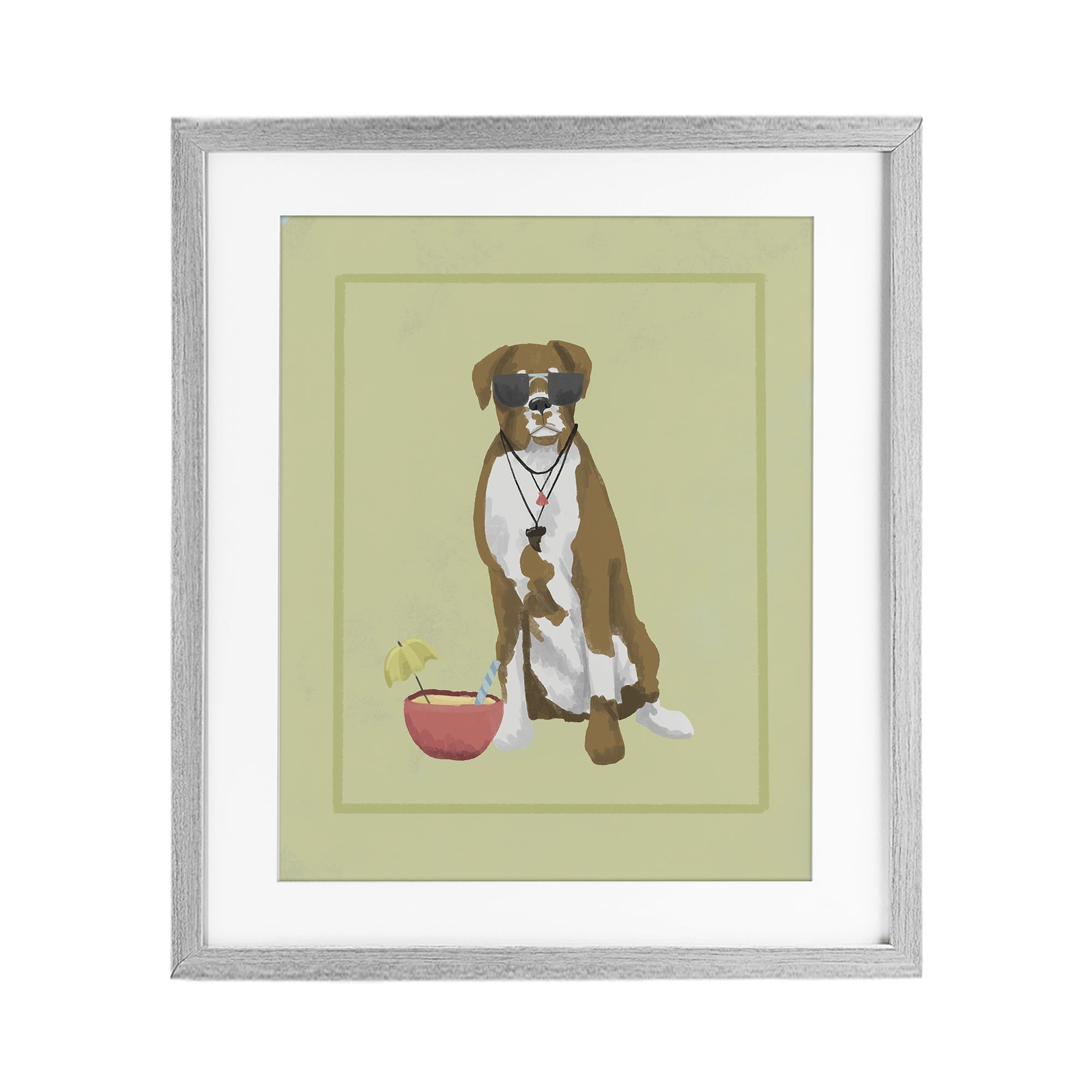 Stupell Industries Boxer Beach Day Gray Framed Print Under Glass, design by Sadie Harper