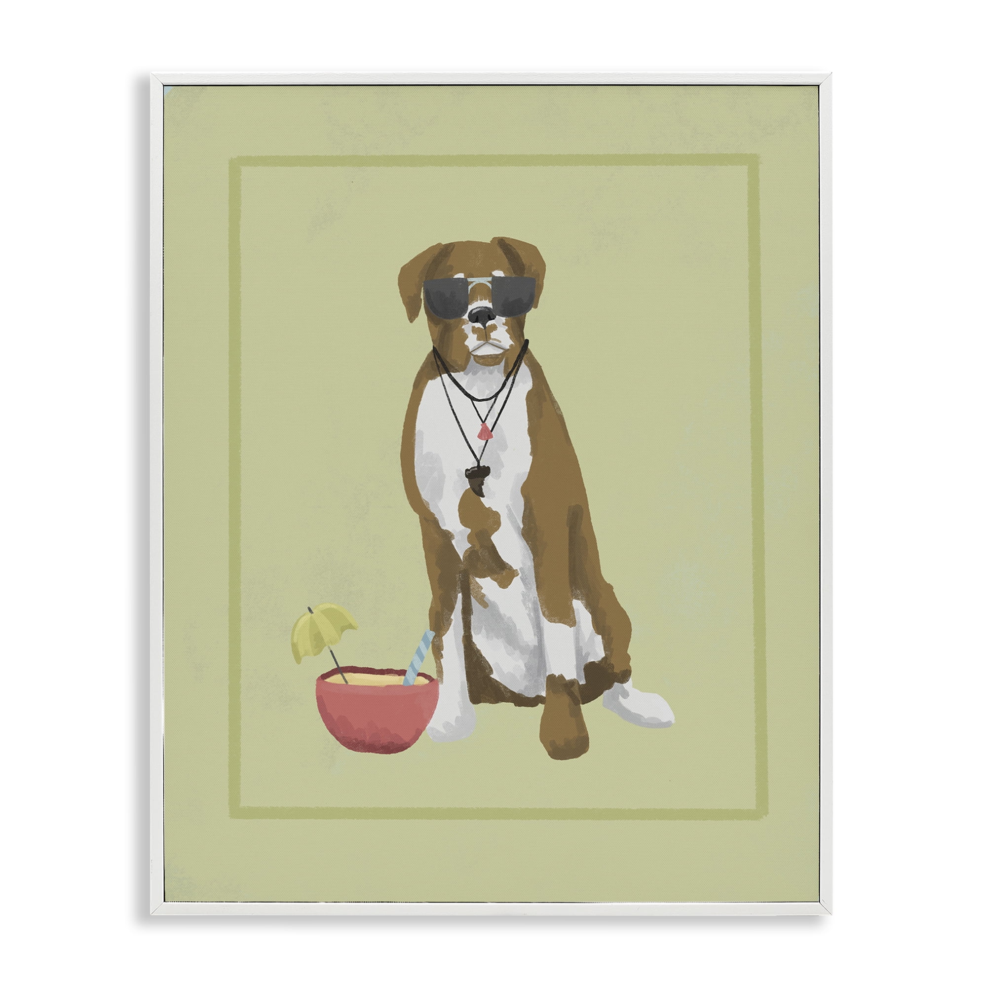 Stupell Industries Boxer Beach Day White Framed Giclee Art, design by Sadie Harper