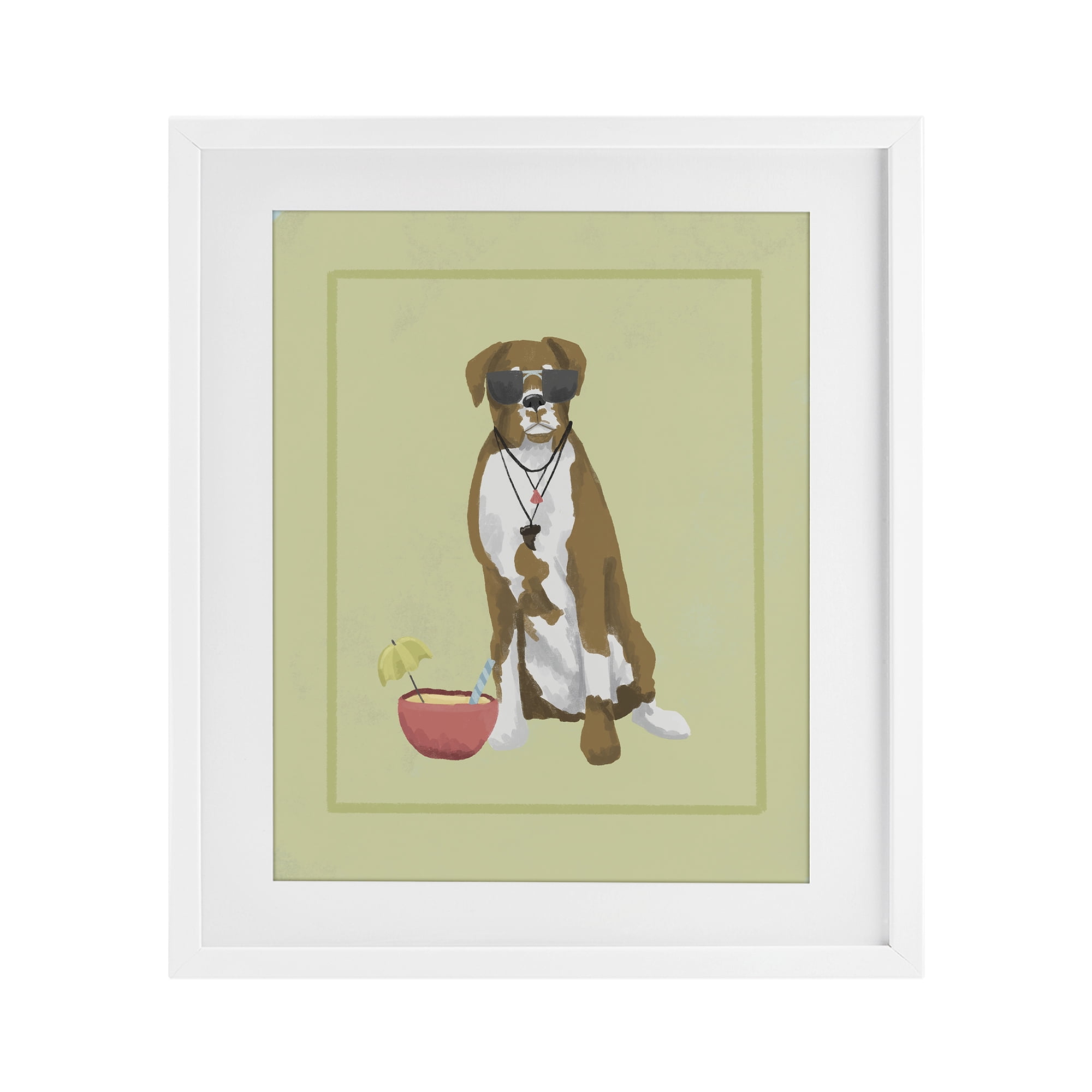 Stupell Industries Boxer Beach Day White Framed Print Under Glass, design by Sadie Harper