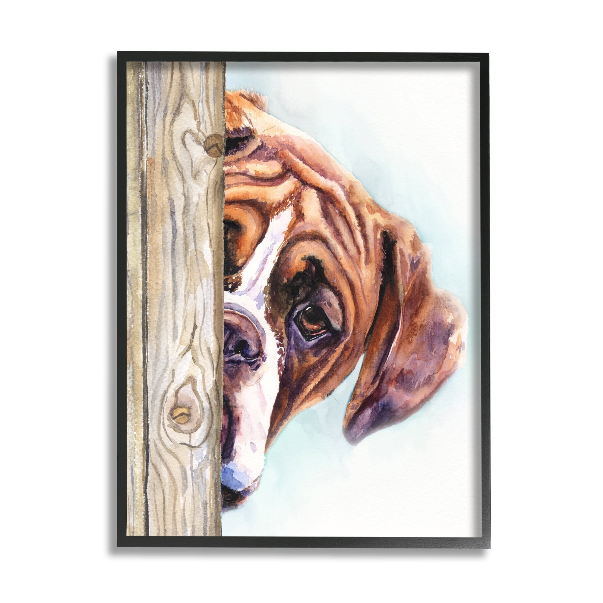 Stupell Industries Boxer Dog Hide and Seek Puppy Portrait Black Framed, 11 x 14, Design by George Dyachenko