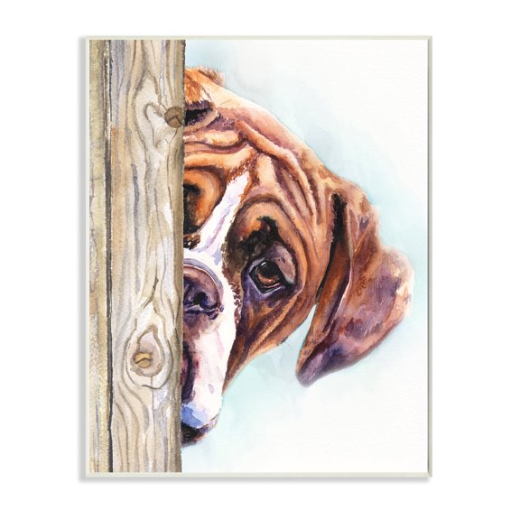 Stupell Industries Boxer Dog Hide and Seek Puppy Portrait Wall Plaque, 10 x 15, Design by George Dyachenko