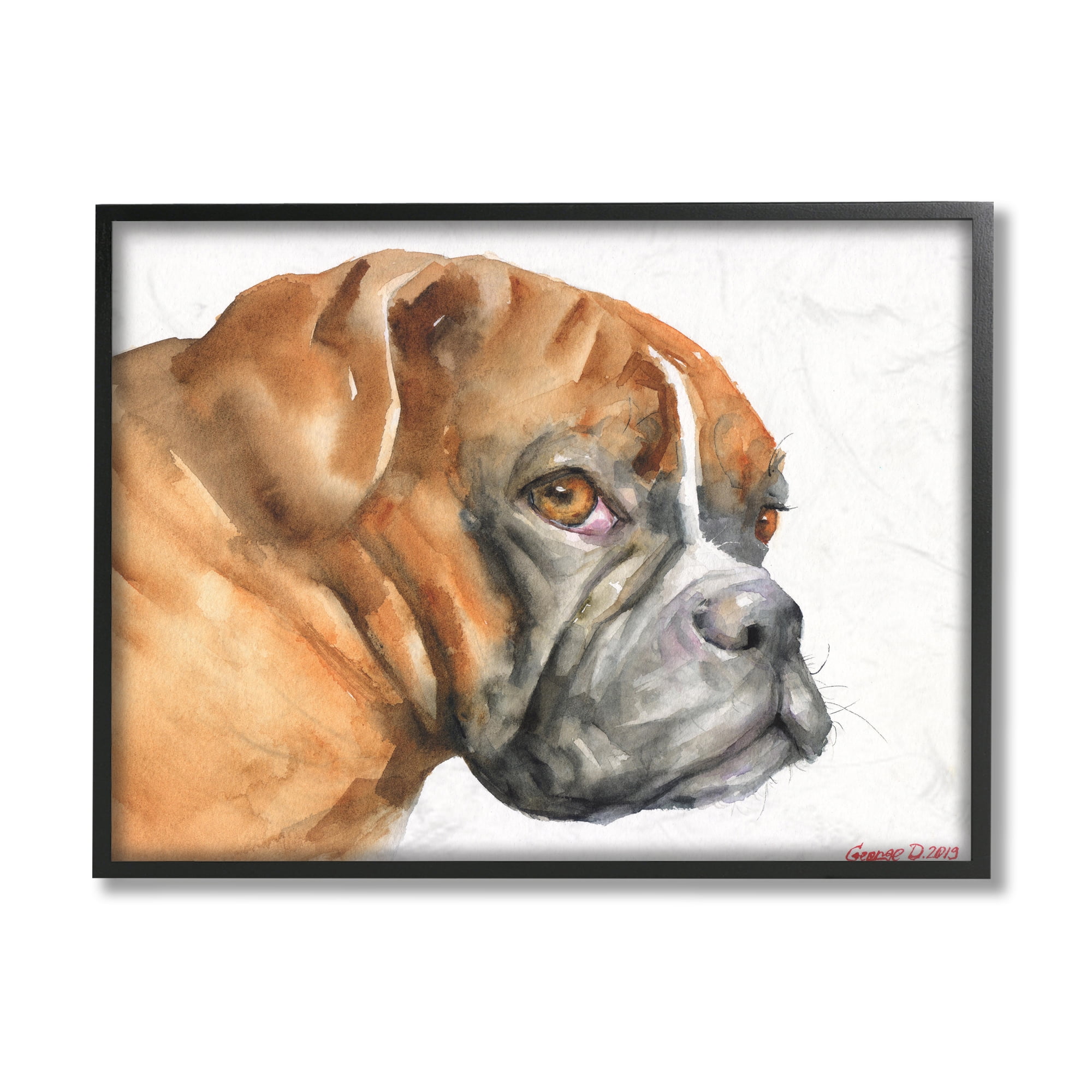 Stupell Industries Boxer Dog Looking Back Adorable Pet Portrait Black Framed, 11 x 14, Design by George Dyachenko