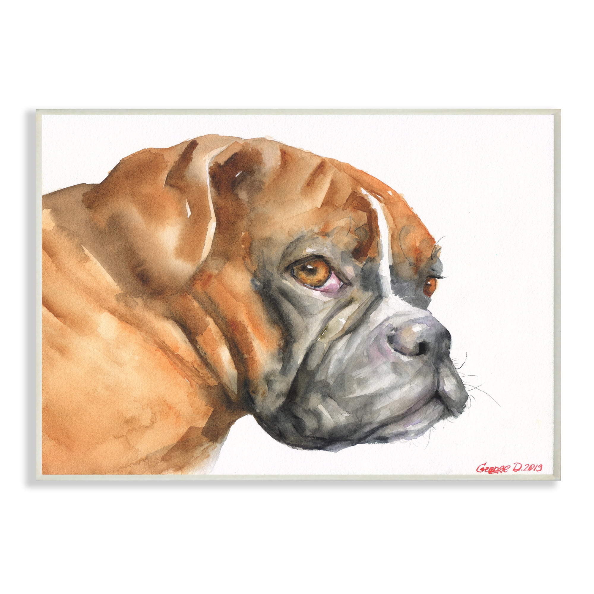 Stupell Industries Boxer Dog Looking Back Adorable Pet Portrait Wall Plaque, 13 x 19, Design by George Dyachenko