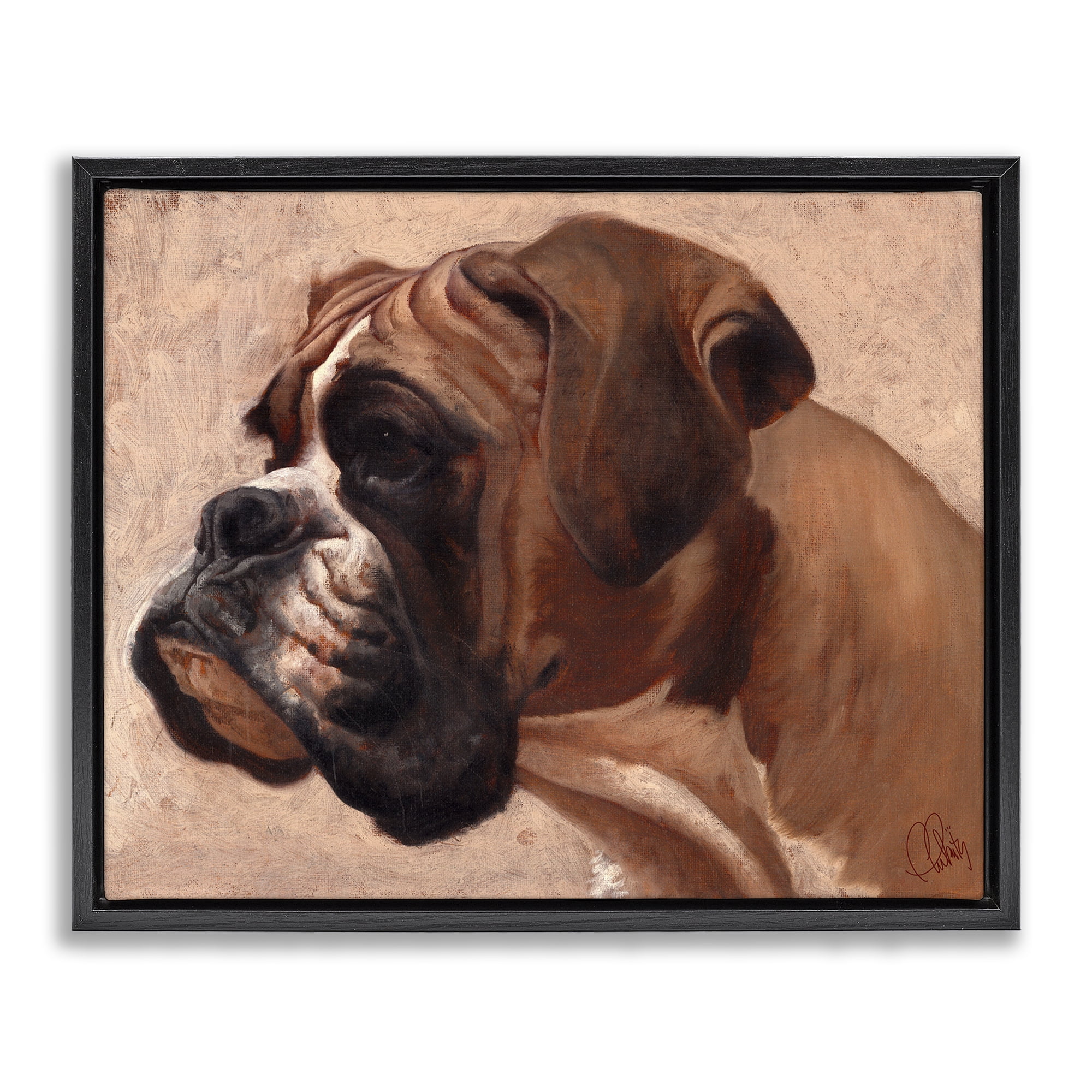 Stupell Industries Boxer Dog Neutral Portrait Animals & Insects Painting Black Floater Framed Canvas Art Print Wall Art, 31 x 25