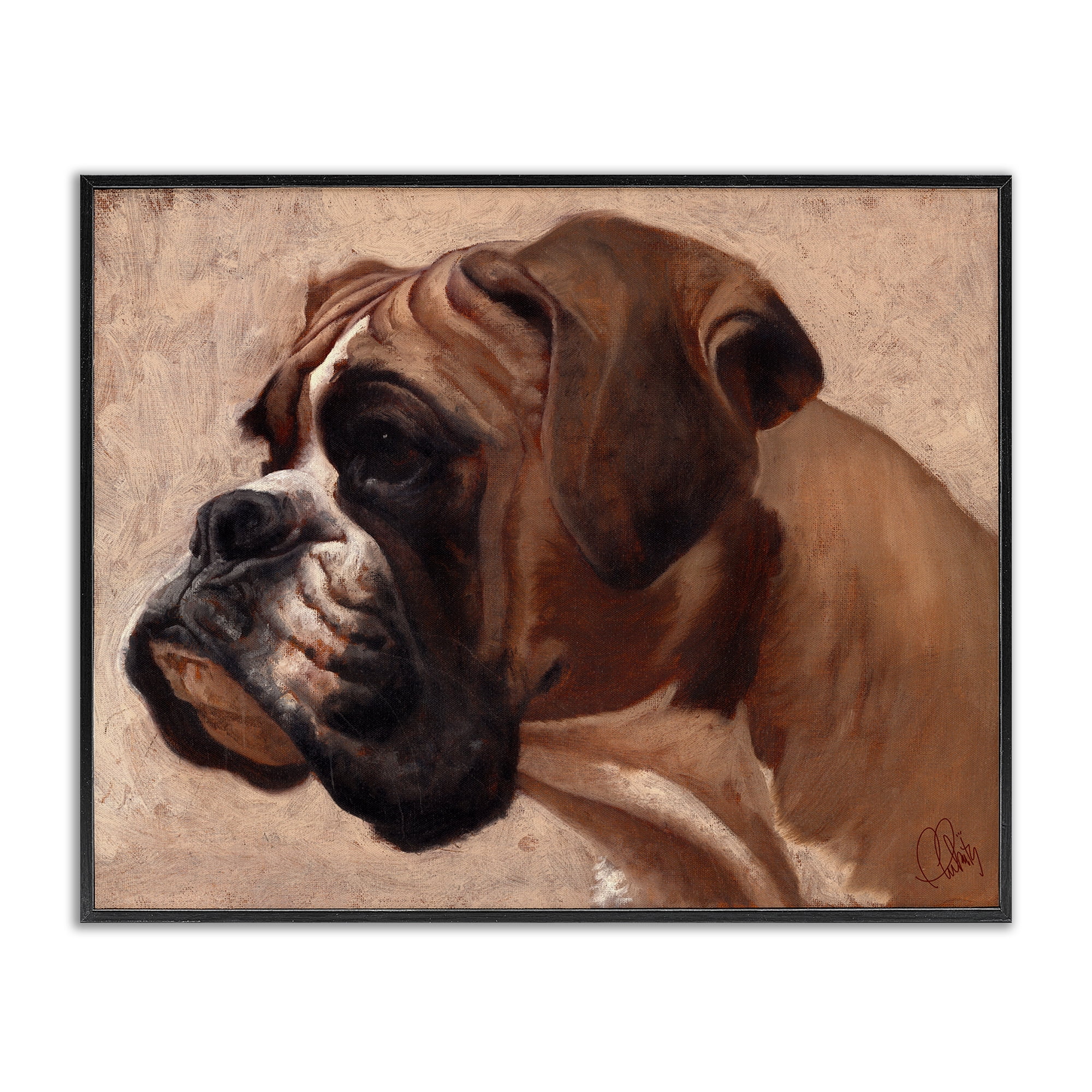 Stupell Industries Boxer Dog Neutral Portrait Animals & Insects Painting Black Framed Art Print Wall Art, 30 x 24