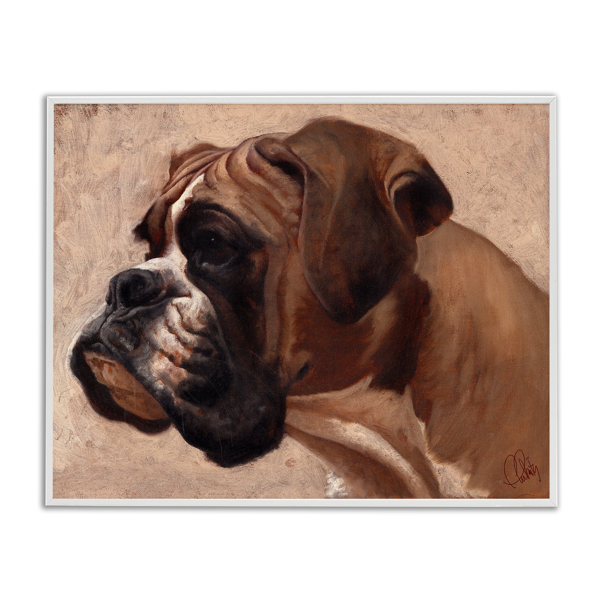 Stupell Industries Boxer Dog Neutral Portrait Animals & Insects Painting White Framed Art Print Wall Art, 14 x 11