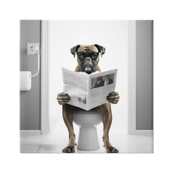 Stupell Industries Boxer Dog & Newspaper Animals & Insects Painting Gallery Wrapped Canvas Art Print Wall Art, 17 x 17
