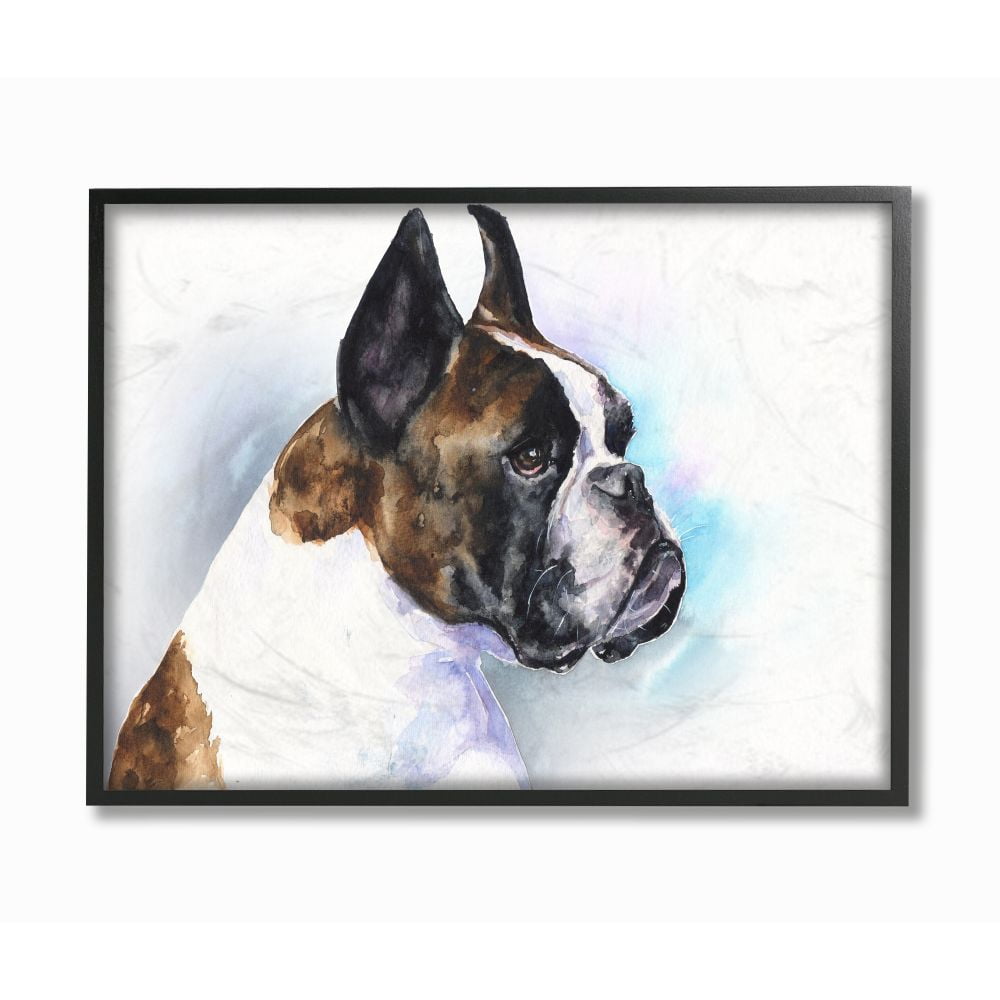 Stupell Industries Boxer Dog Pet Animal Watercolor Painting Framed Giclee Texturized Art by George Dyachenko