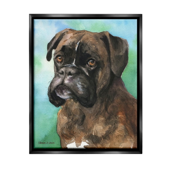Stupell Industries Boxer Dog Portrait Animals & Insects Painting Black Floater Framed Canvas Art Print Wall Art, 17 x 21