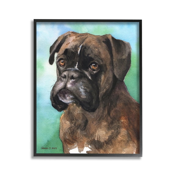 Stupell Industries Boxer Dog Portrait Animals & Insects Painting Black Framed Art Print Wall Art, 11 x 14