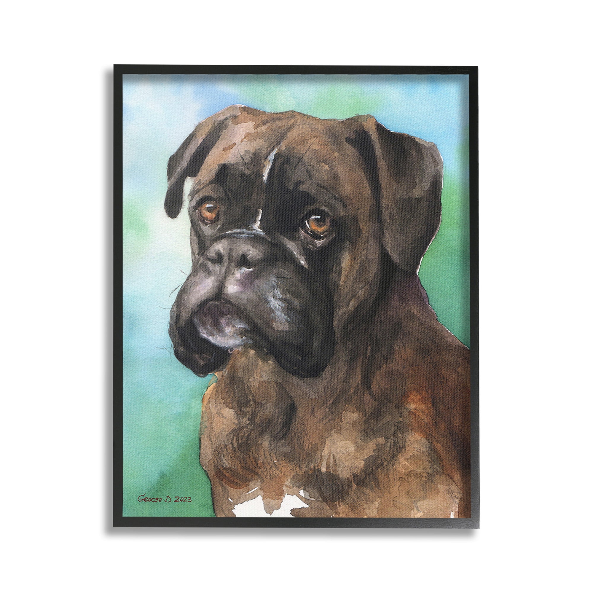 Stupell Industries Boxer Dog Portrait Animals & Insects Painting Black Framed Art Print Wall Art, 16 x 20
