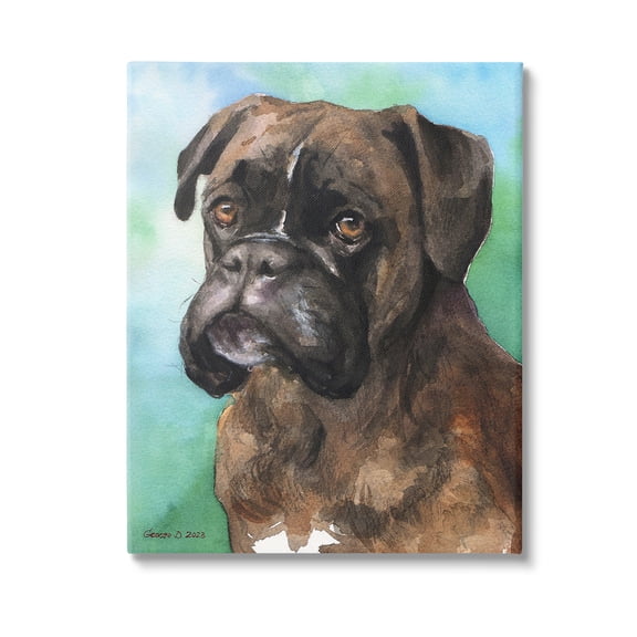 Stupell Industries Boxer Dog Portrait Animals & Insects Painting Gallery Wrapped Canvas Art Print Wall Art, 24 x 30