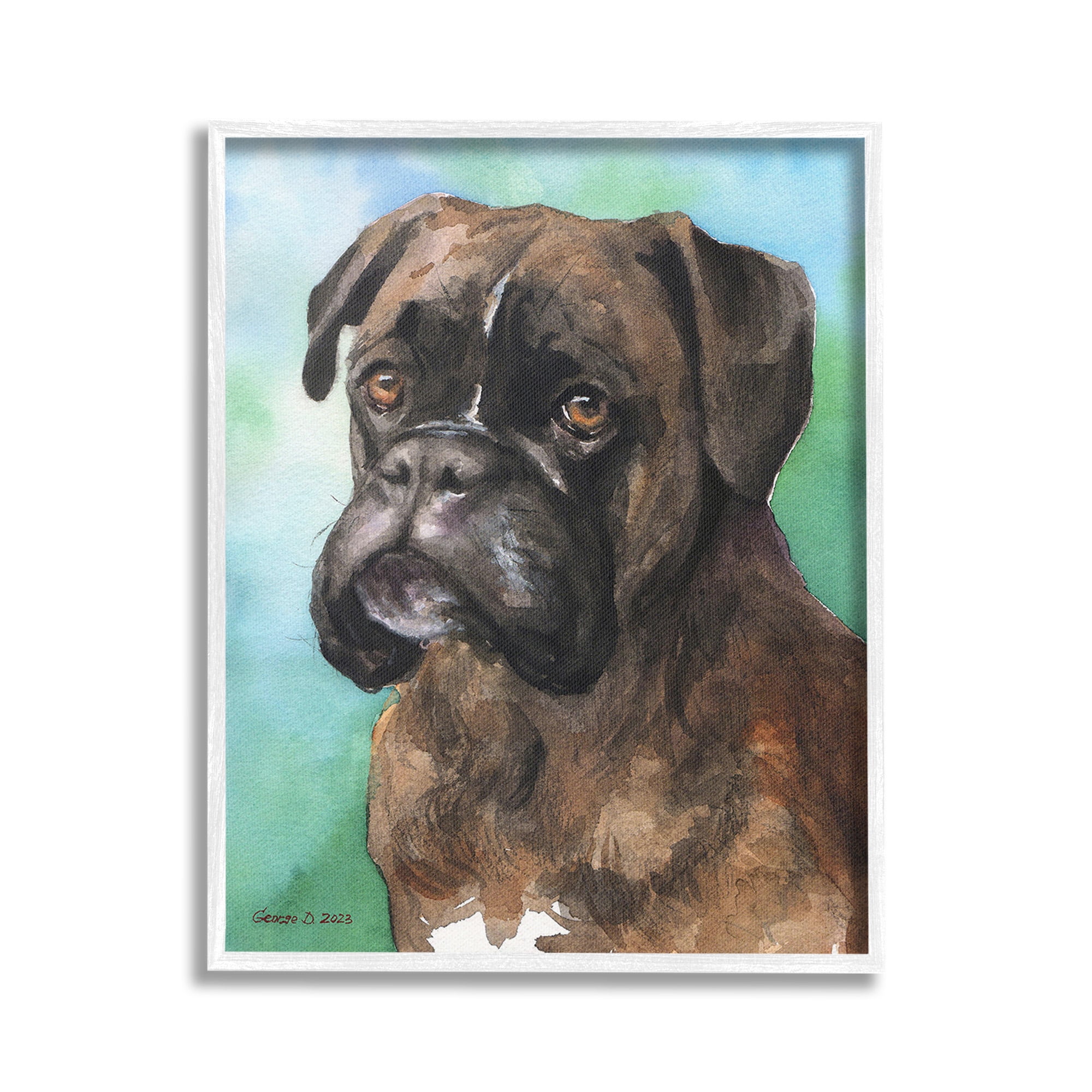 Stupell Industries Boxer Dog Portrait Animals & Insects Painting White Framed Art Print Wall Art, 16 x 20