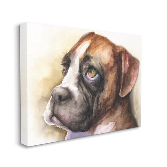 Stupell Industries Boxer Puppy Dog Eyes Adorable Pet Portrait Animals & Insects Painting Gallery Wrapped Canvas Art Print Wall Art, 24 x 30