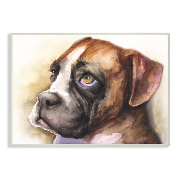 Stupell Industries Boxer Puppy Dog Eyes Adorable Pet Portrait Wall Plaque, 10 x 15, Design by George Dyachenko