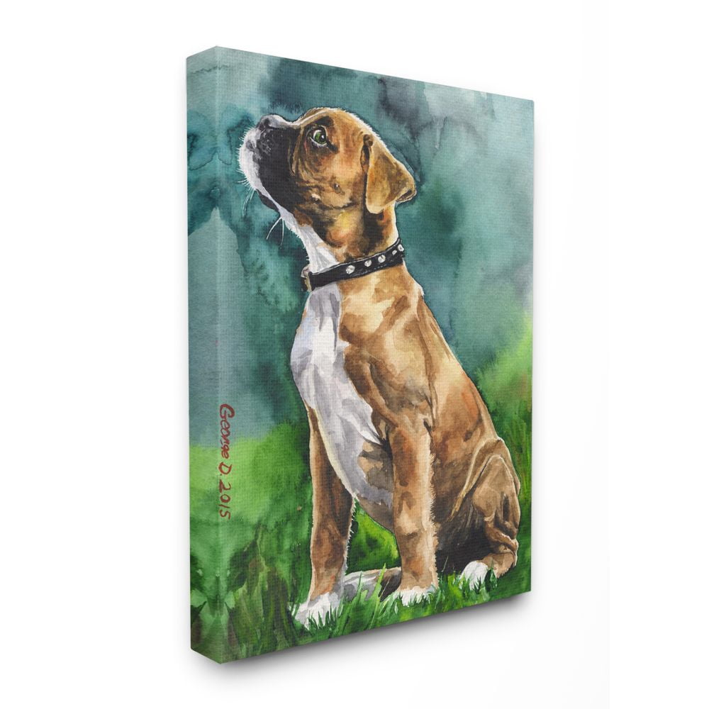 Stupell Industries Boxer Puppy Dog Pet Animal Watercolor Painting Canvas Wall Art by George Dyachenko