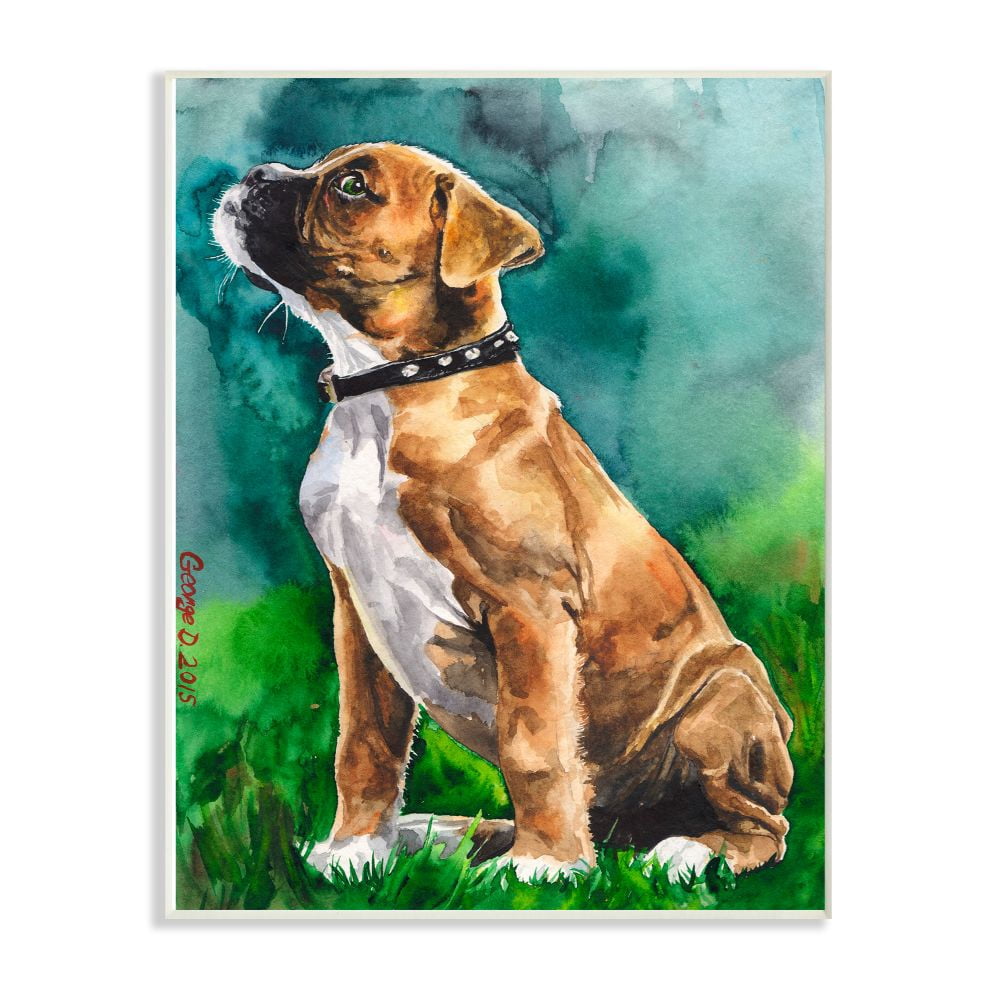 Stupell Industries Boxer Puppy Dog Pet Animal Watercolor Painting Wall Plaque Art by George Dyachenko