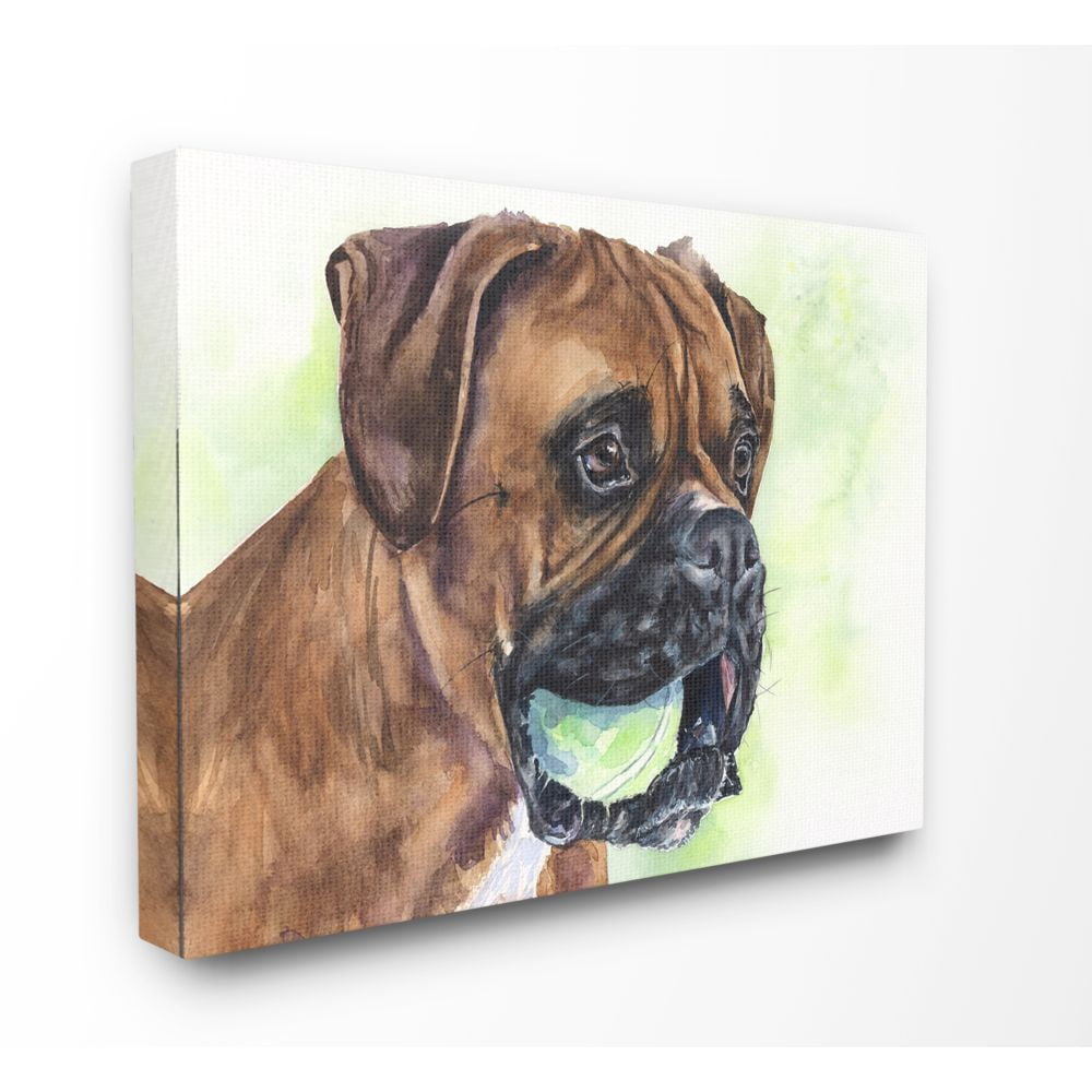 Stupell Industries Boxer With Ball Dog Pet Animal Watercolor Painting Canvas Wall Art by George Dyachenko