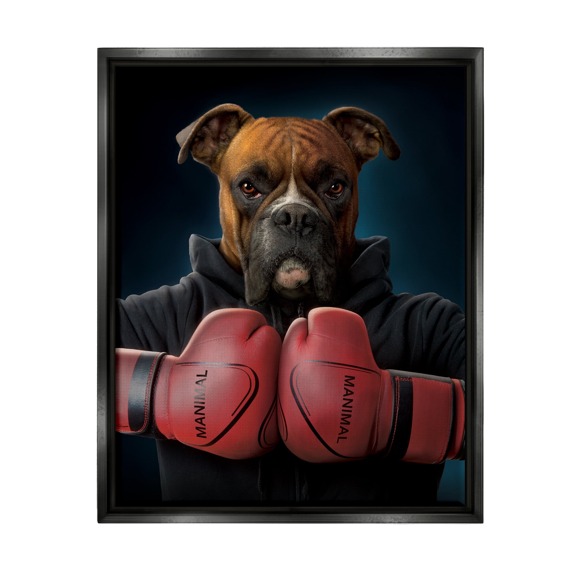 Stupell Industries Boxing Boxer Dog Animals & Insects Painting Black Floater Framed Canvas Art Print Wall Art, 25 x 31