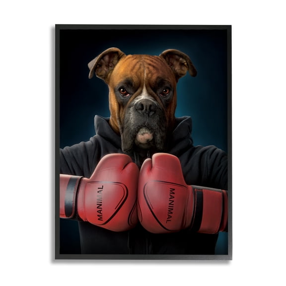 Stupell Industries Boxing Boxer Dog Animals & Insects Painting Black Framed Art Print Wall Art, 11 x 14