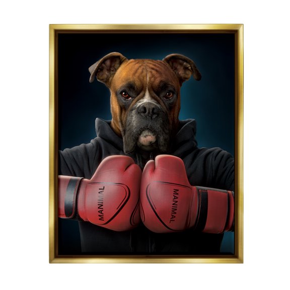 Stupell Industries Boxing Boxer Dog Animals & Insects Painting Gold Floater Framed Canvas Art Print Wall Art, 17 x 21