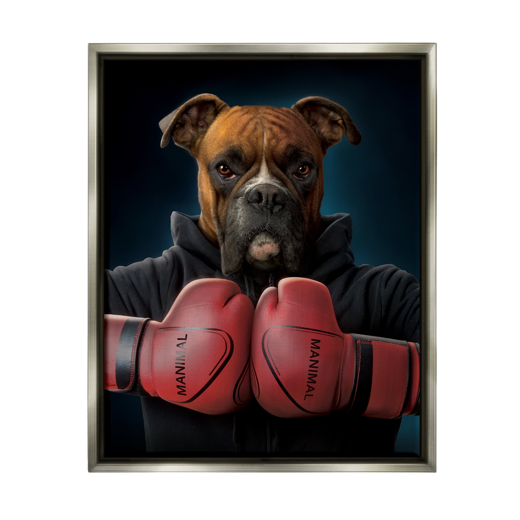 Stupell Industries Boxing Boxer Dog Animals & Insects Painting Gray Floater Framed Canvas Art Print Wall Art, 17 x 21