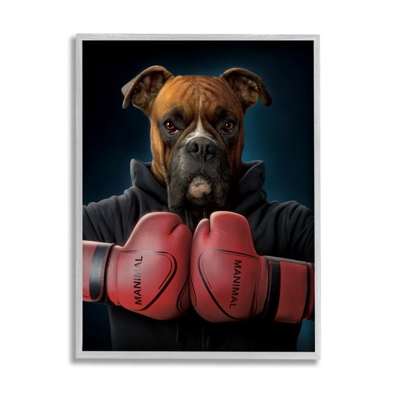 Stupell Industries Boxing Boxer Dog Animals & Insects Painting Gray Framed Art Print Wall Art, 16 x 20
